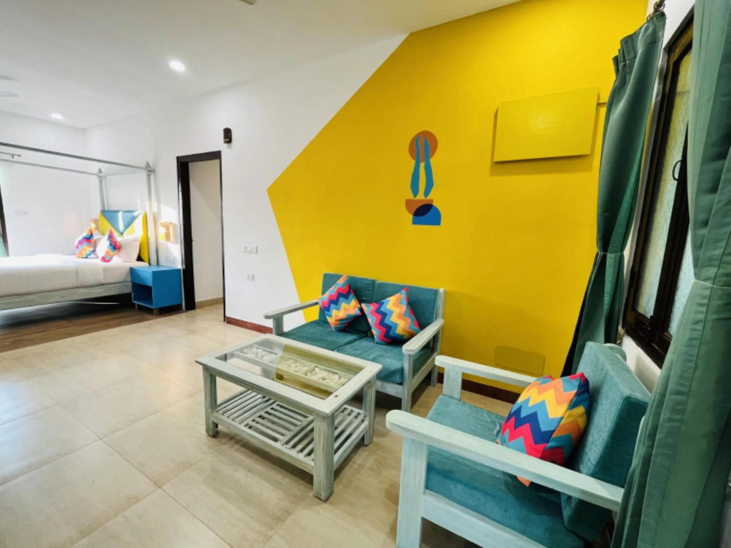 Seating area, Bed in goSTOPS PLUS Goa, Vagator