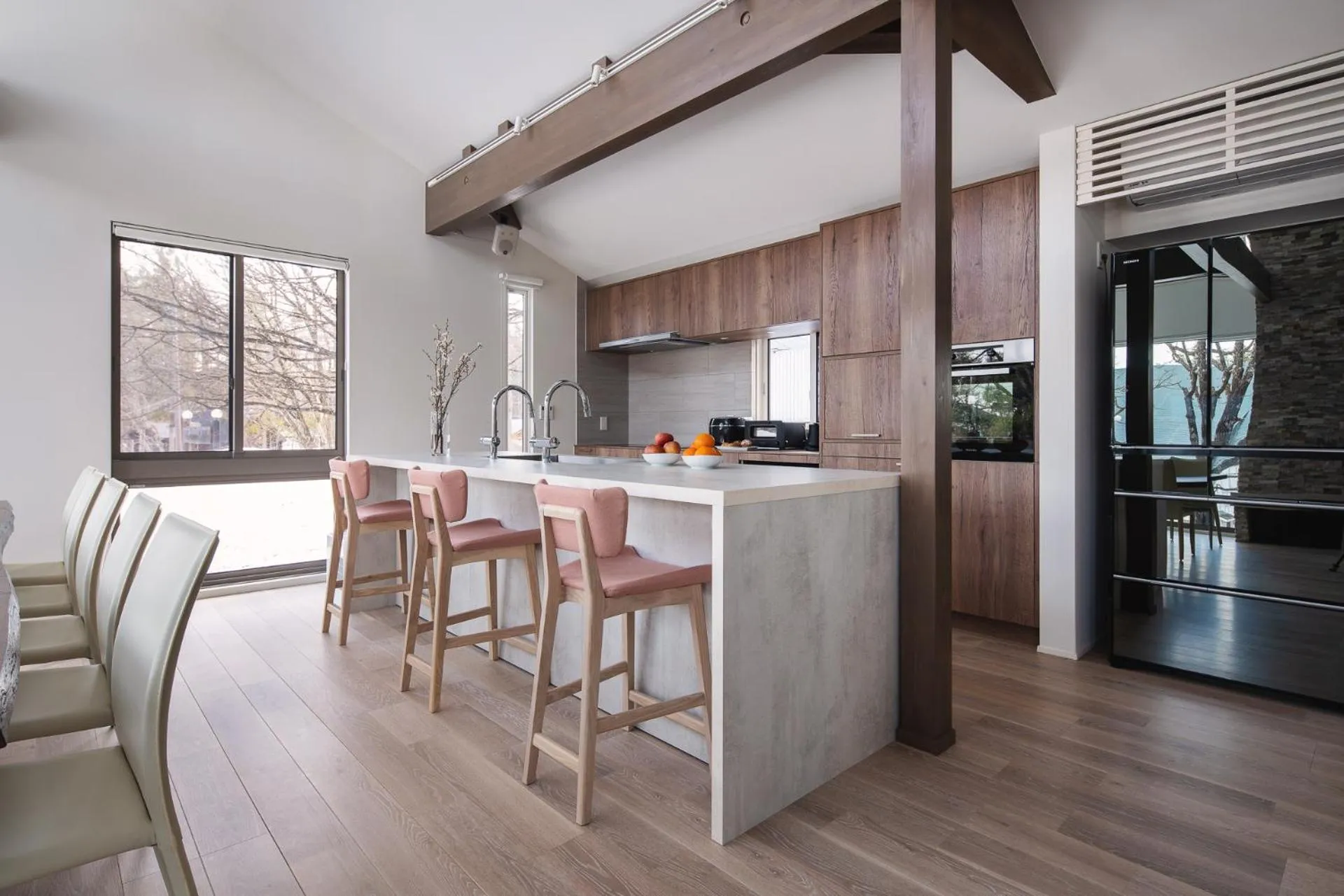 kitchen in Silver Maple Chalet by Hakuba White Fox Company