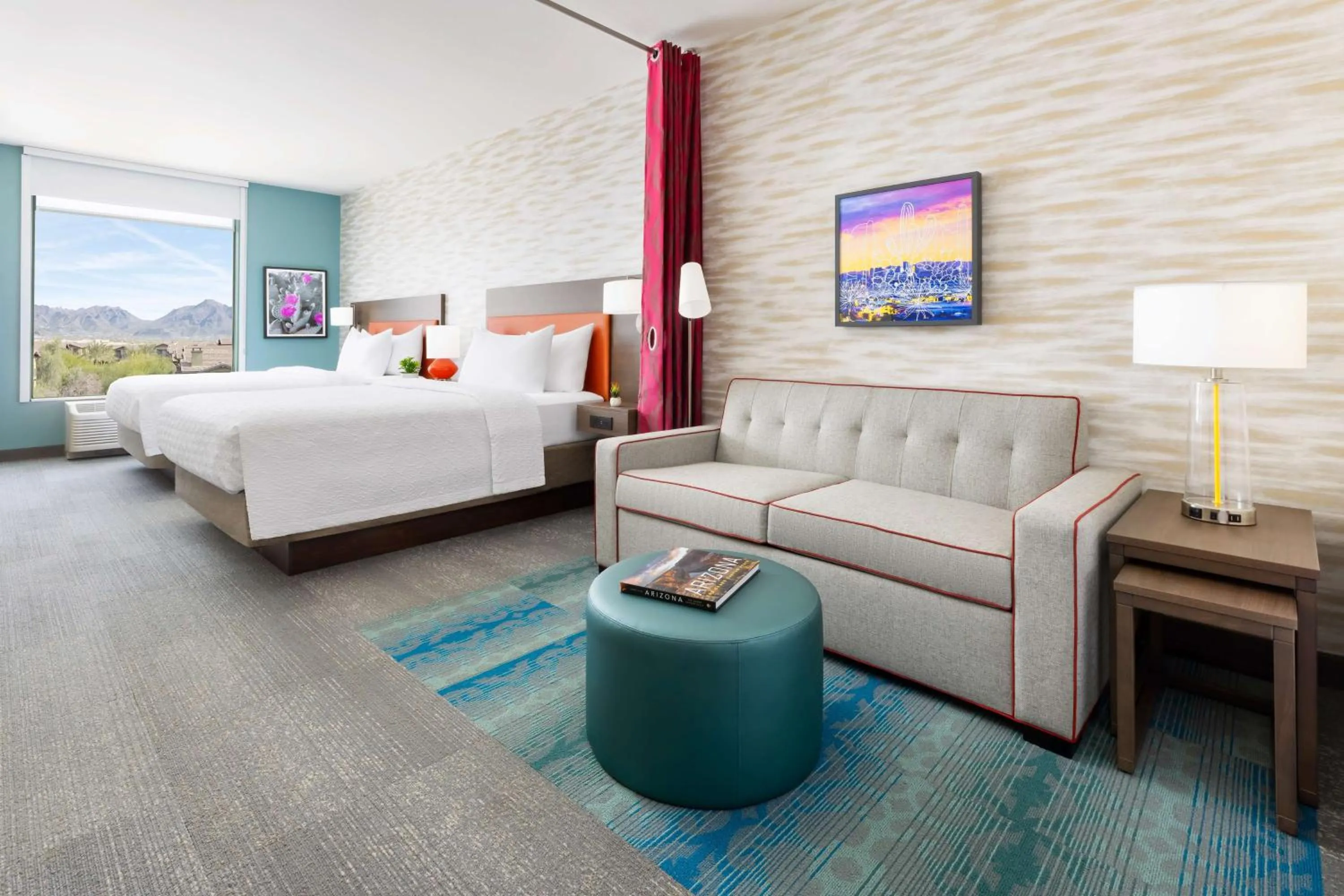 Living room, Bed in Home2 Suites By Hilton North Scottsdale Near Mayo Clinic