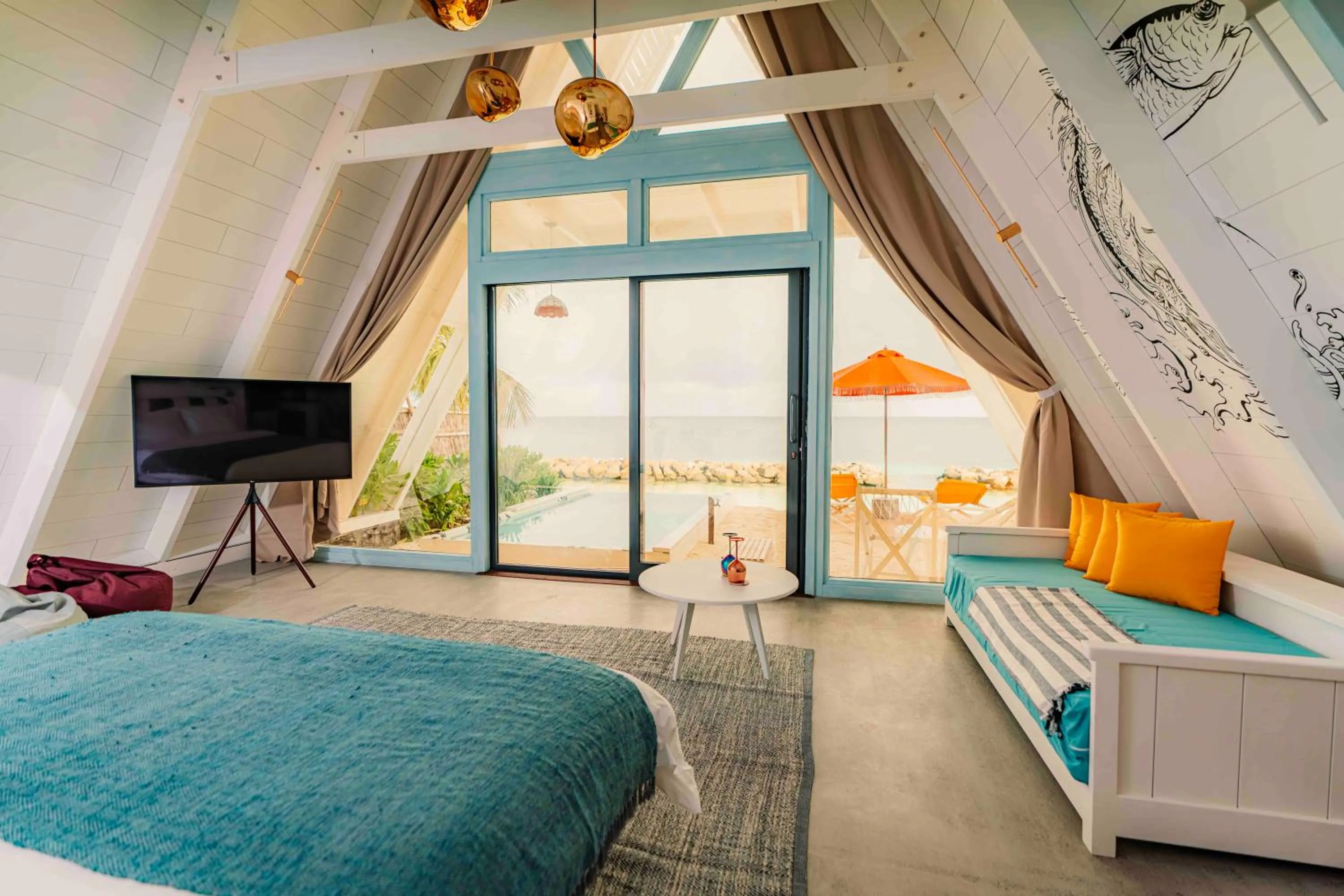 TV and multimedia, Bed in Oaga Art Resort Maldives - Greatest All Inclusive Plan with Free Speedboat Round-trip