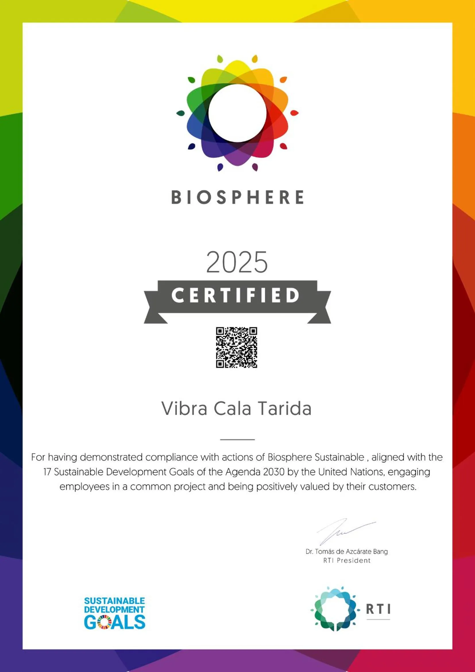Certificate/Award in Hotel Vibra Cala Tarida-3SUP