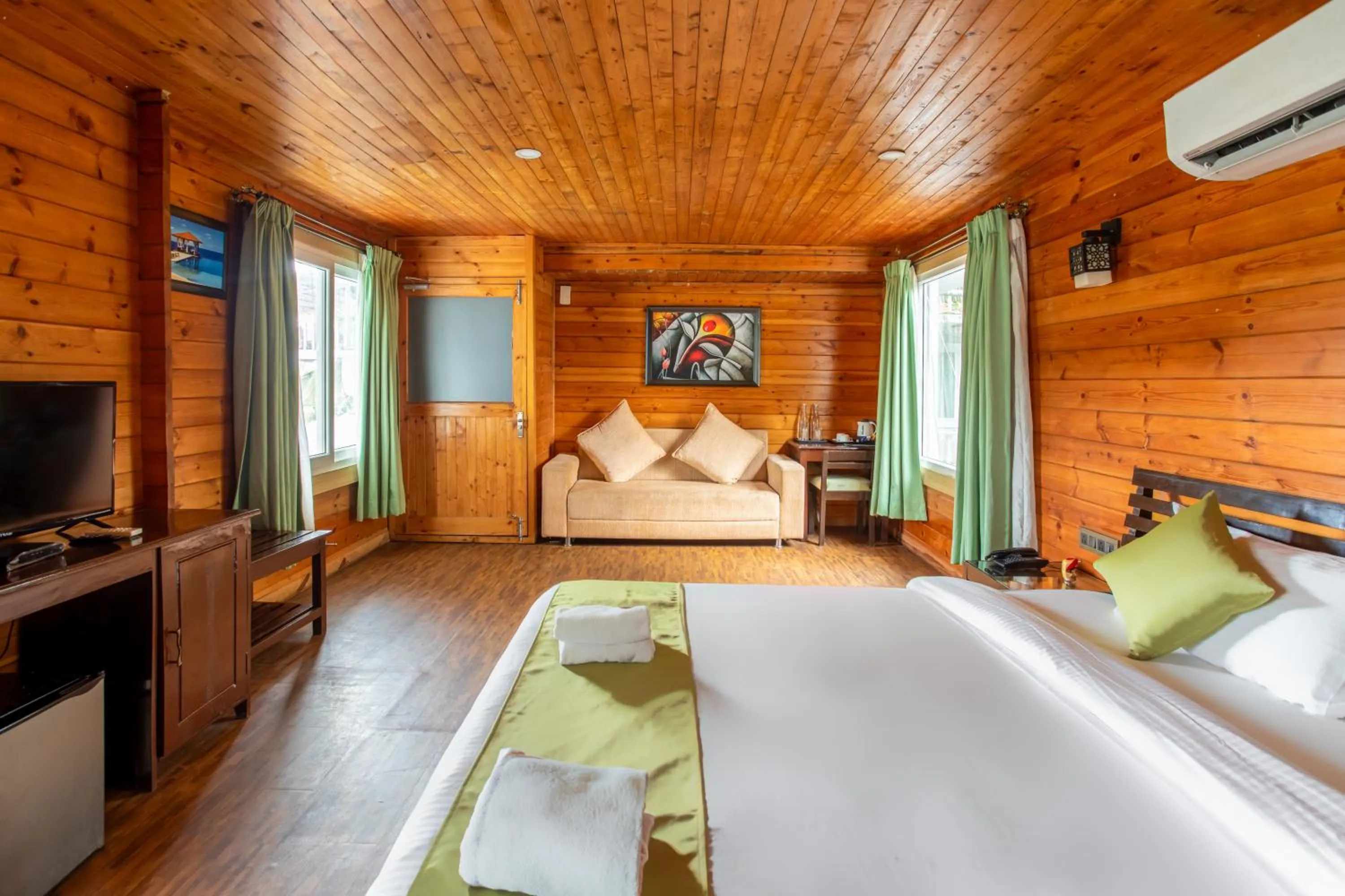 View (from property/room), Bed in Stone Wood Riverfront Resort, Siolim