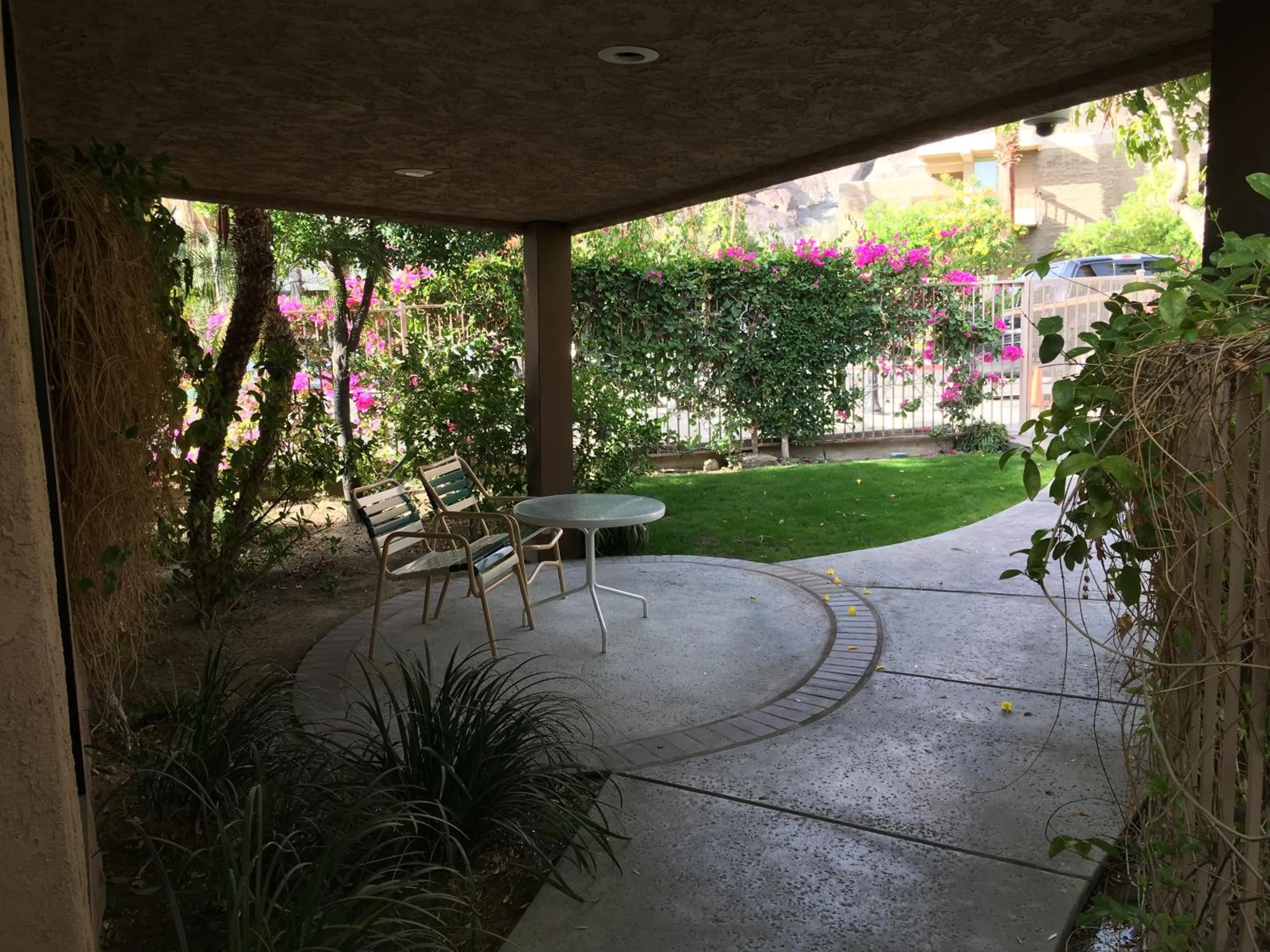 Patio in GetAways at Palm Springs Tennis Club