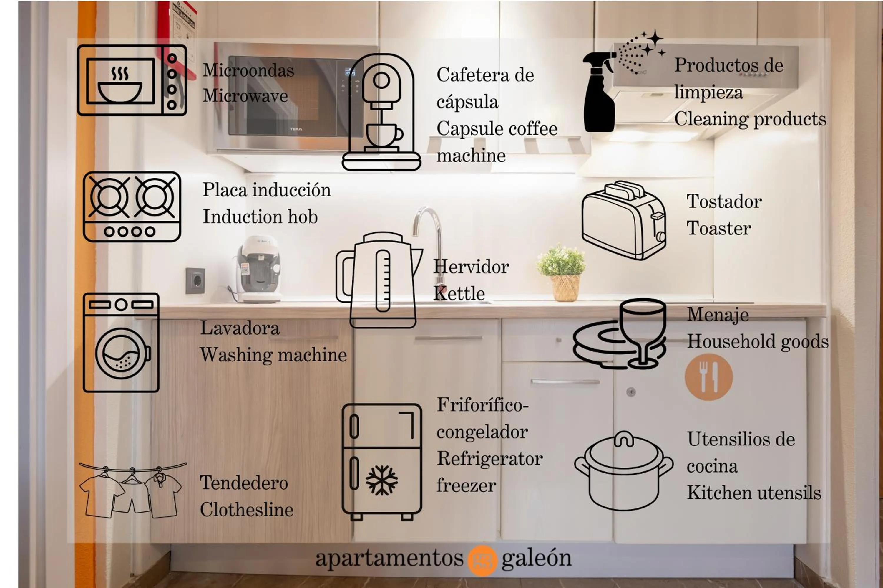 Kitchen or kitchenette in Apartamentos G3 Galeon