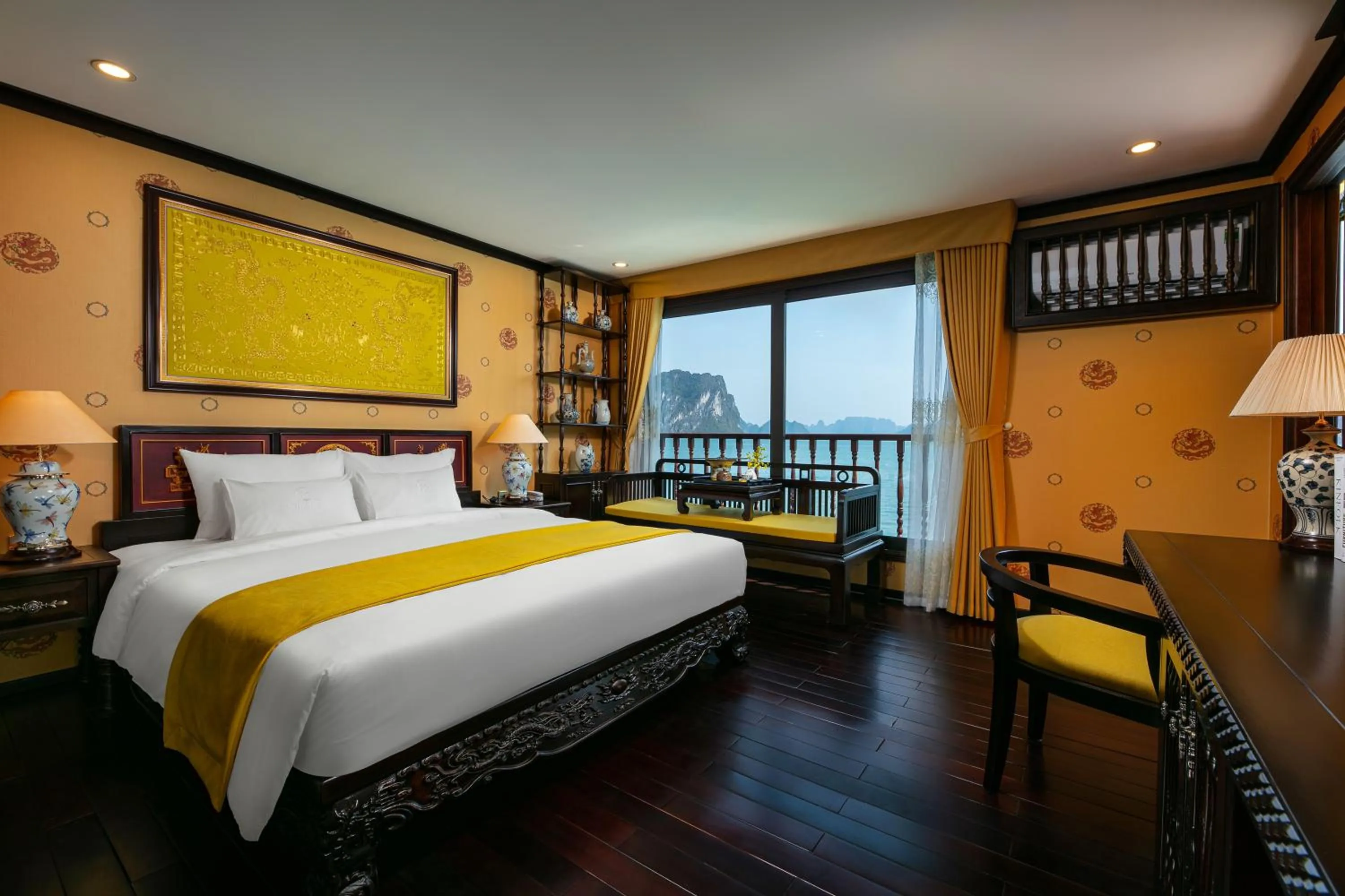 Bed in Nostalgia Halong Cruise