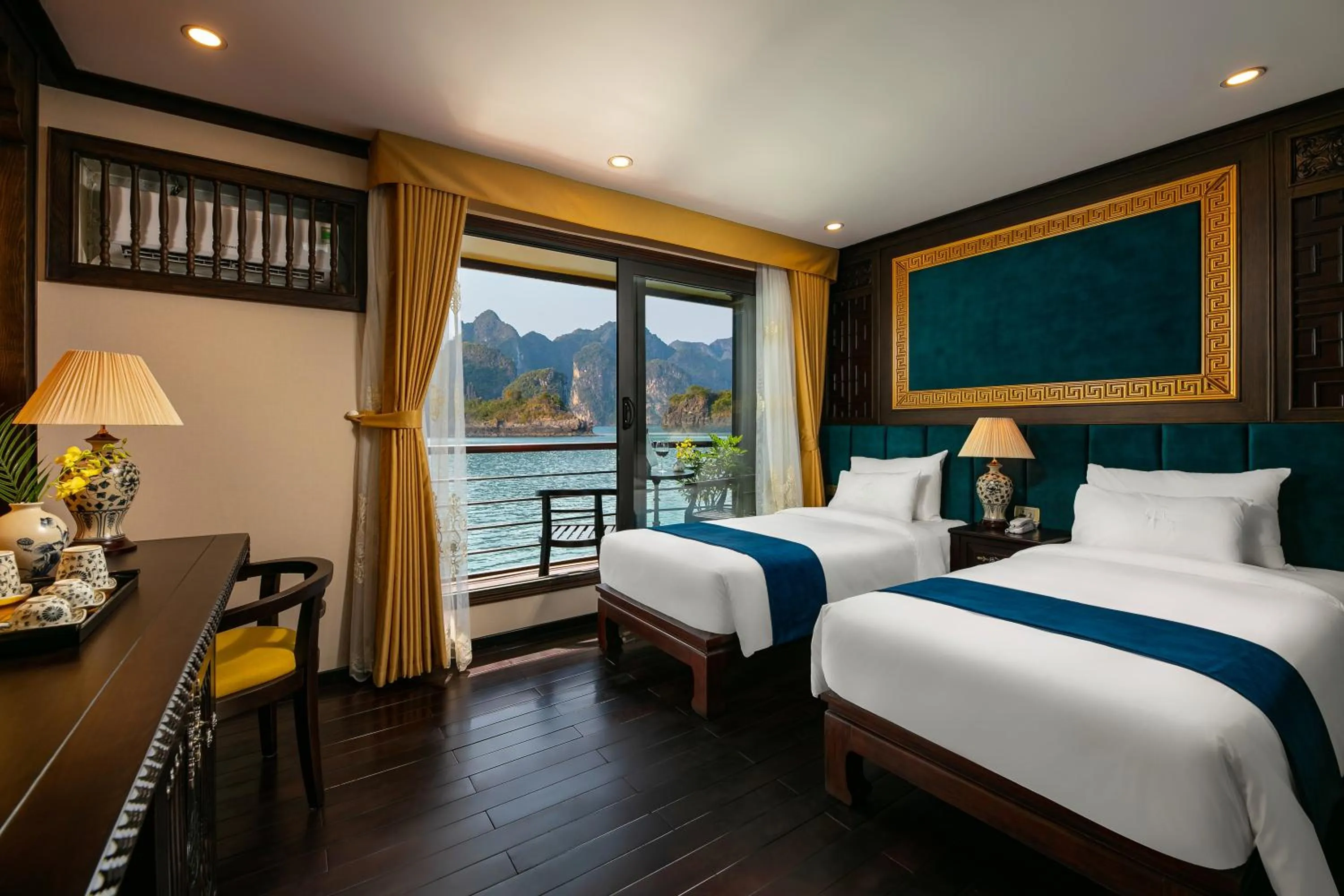 Bed in Nostalgia Halong Cruise