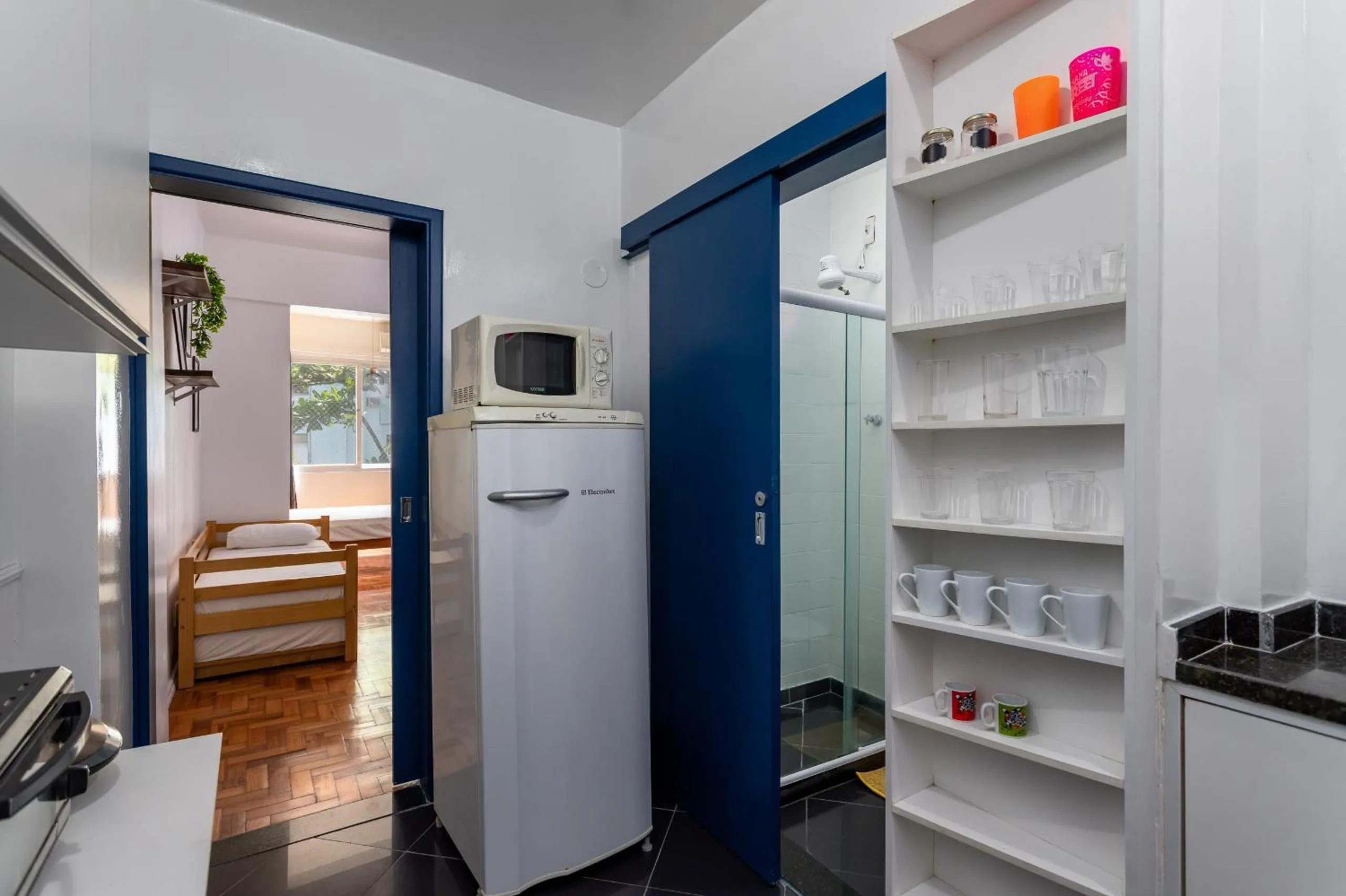 Kitchen or kitchenette, Bed in Estúdio em Copacabana - Ideal para famílias - JC509 Z2