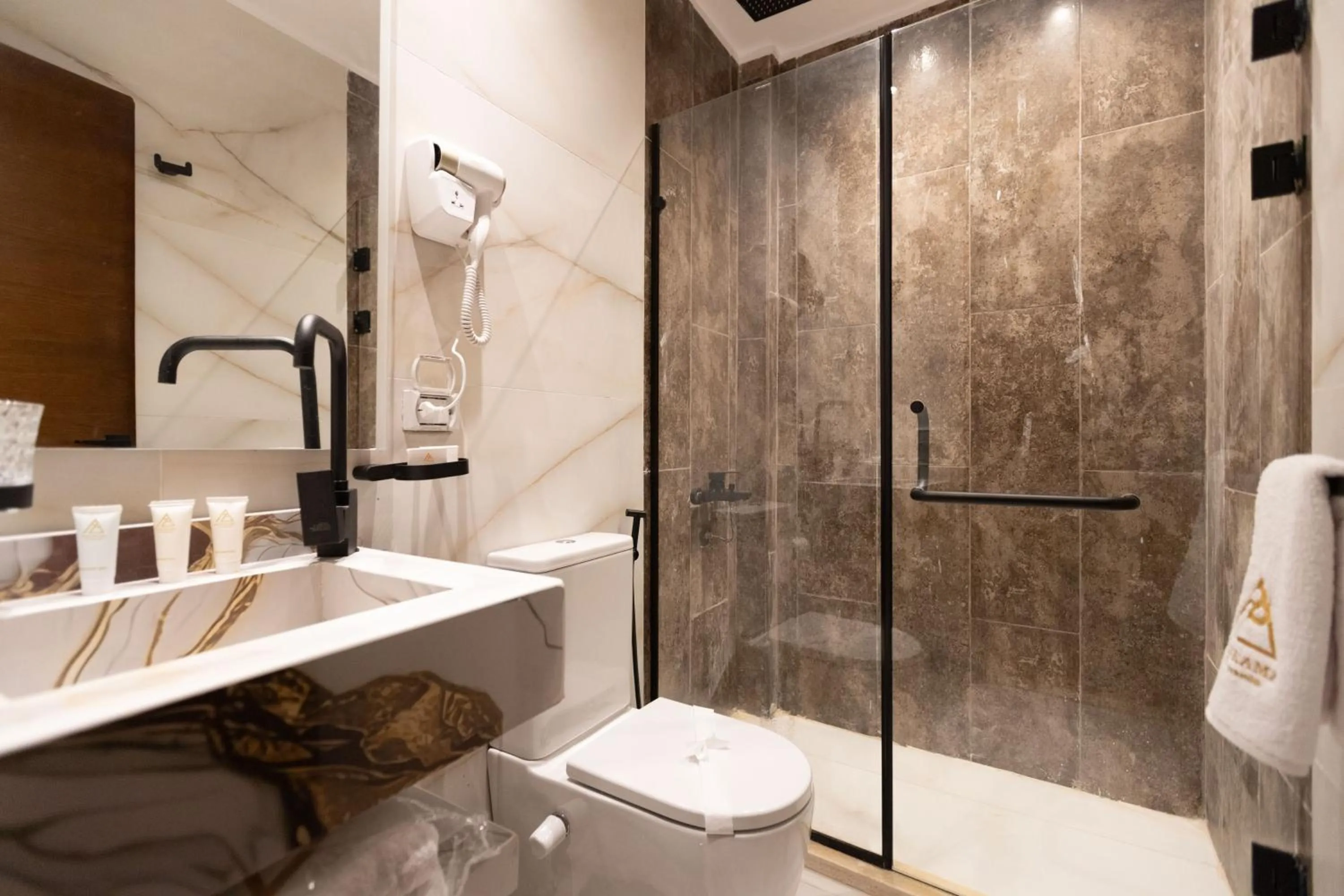 Bathroom in PANORAMA view pyramids