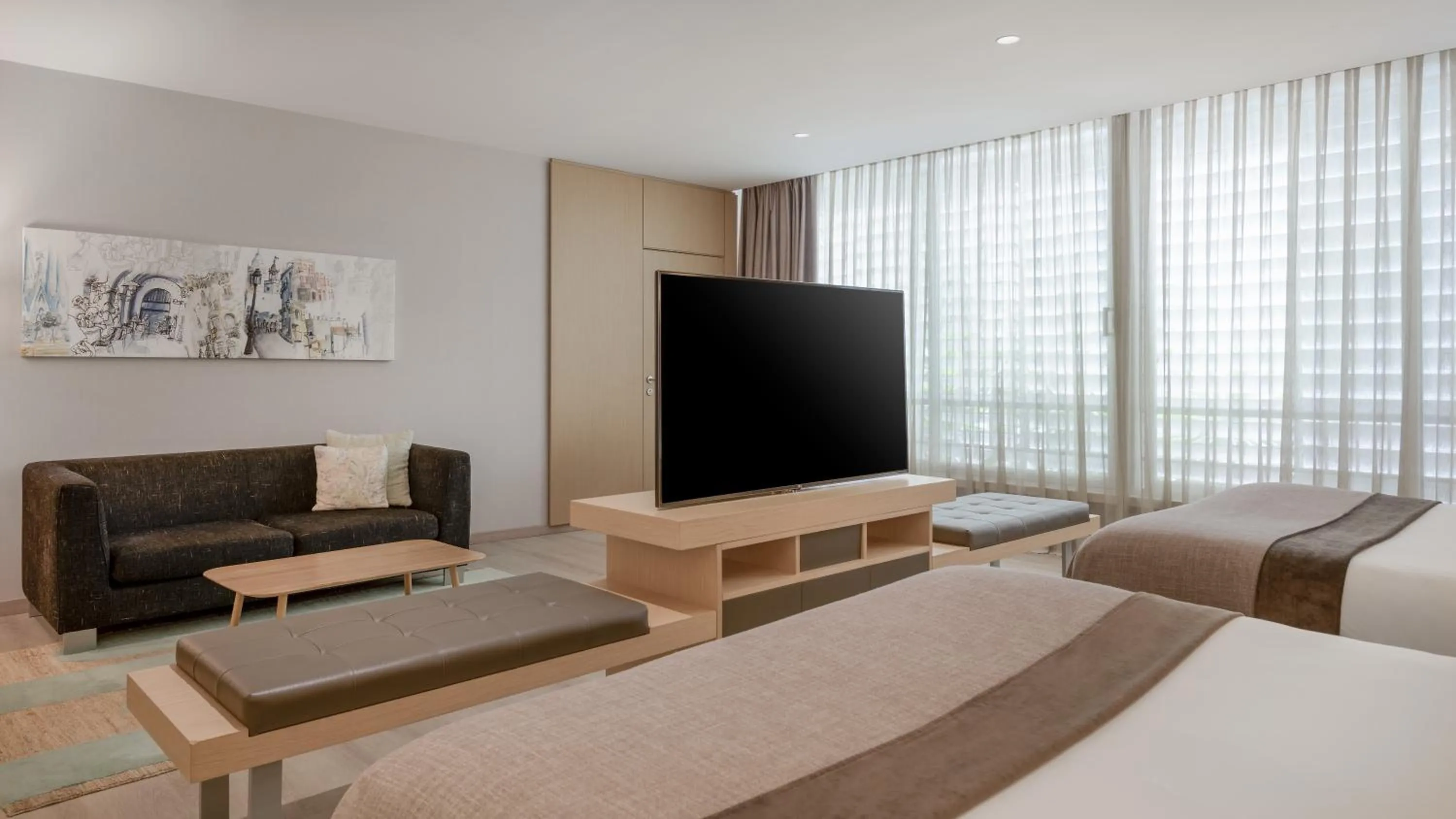 Living room, Bed in AC Hotel Victoria Suites by Marriott