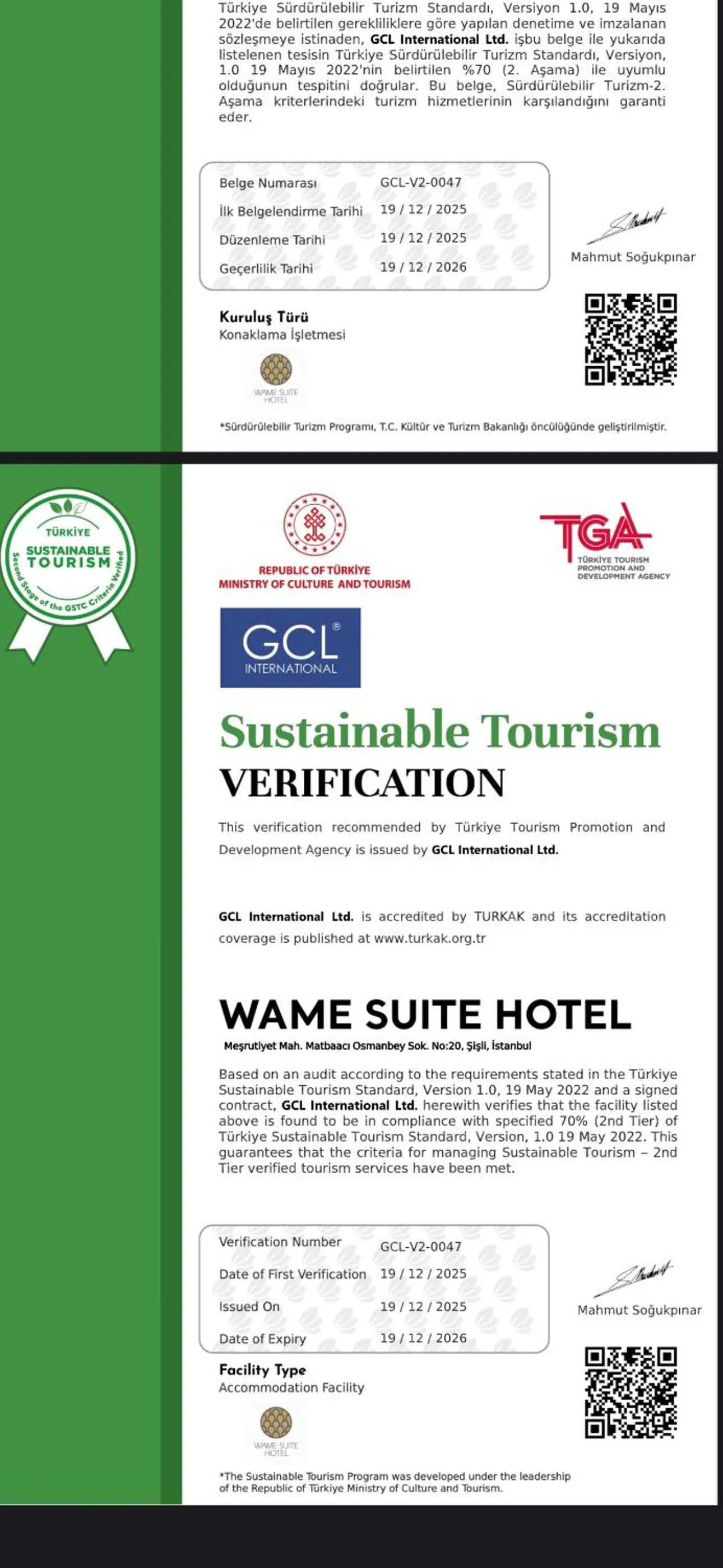 Logo/Certificate/Sign in Wame Suite Hotel Nisantasi