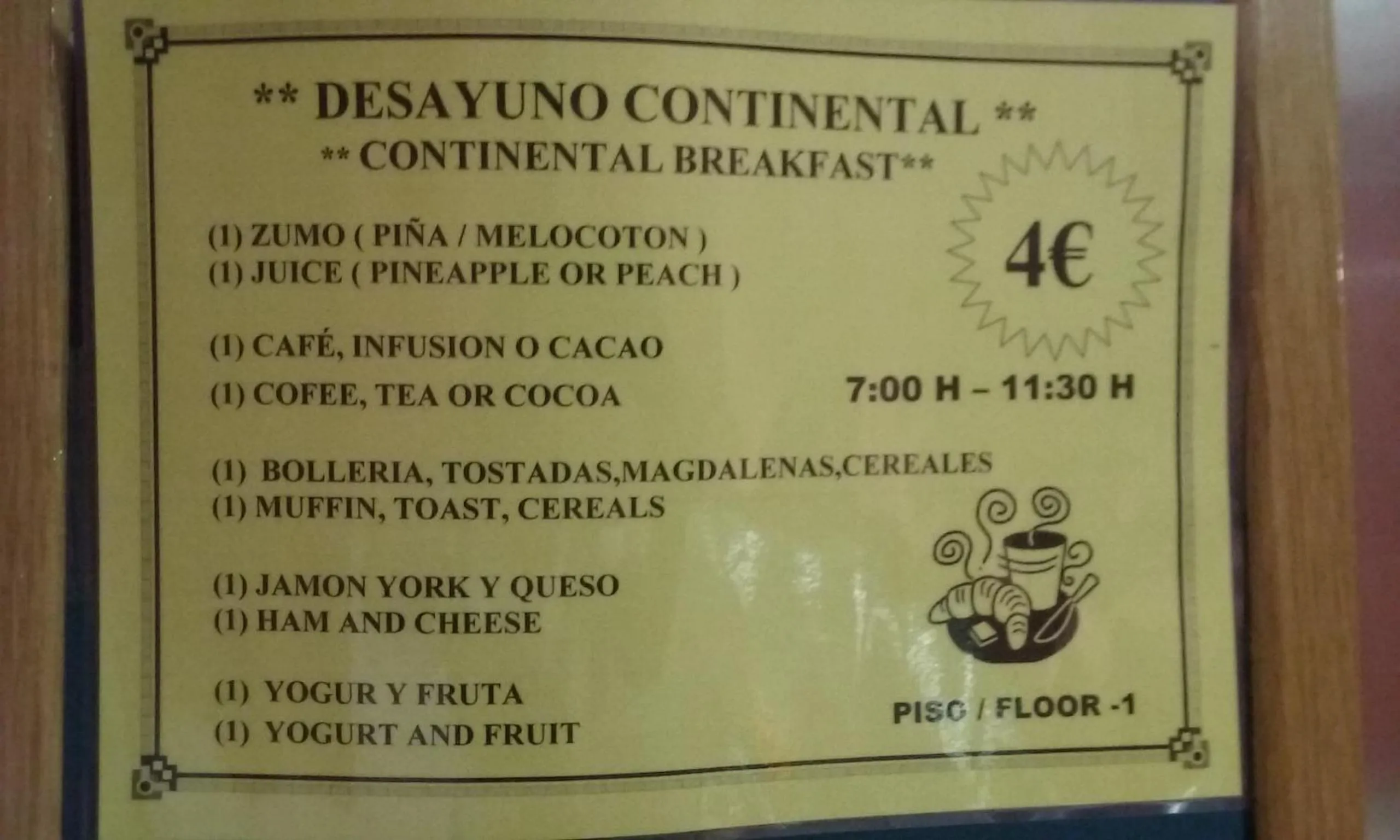 Food and drinks in Hotel San Juan