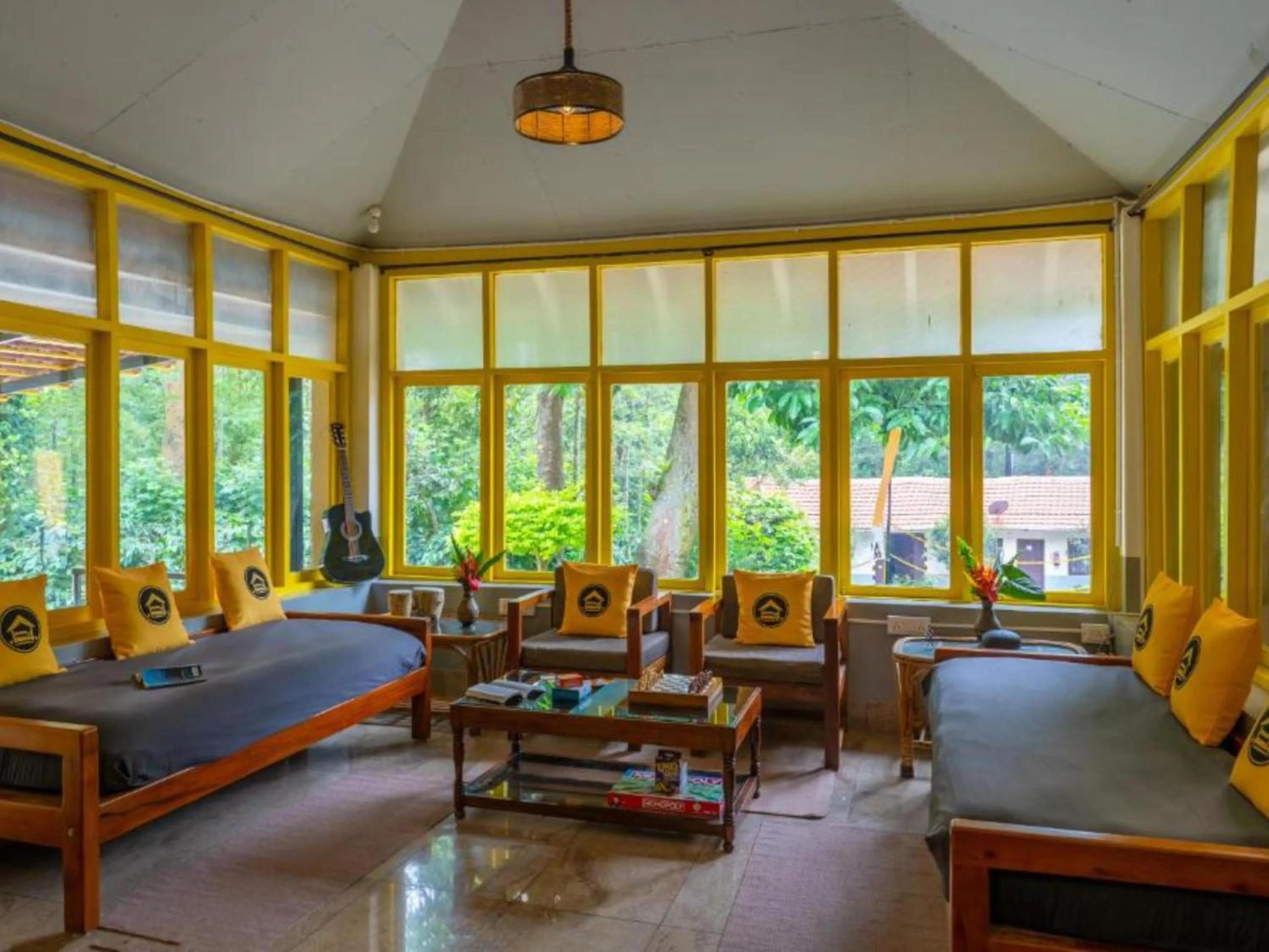 Living room in The Hosteller Chikmagalur