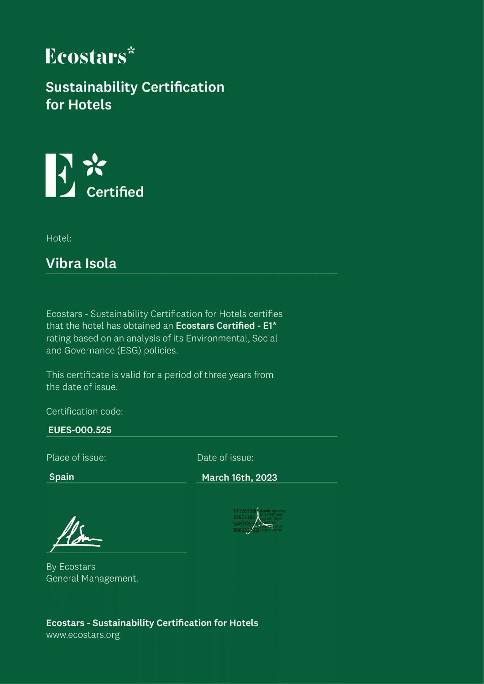 Logo/Certificate/Sign in Hotel Vibra Isola - Adults only