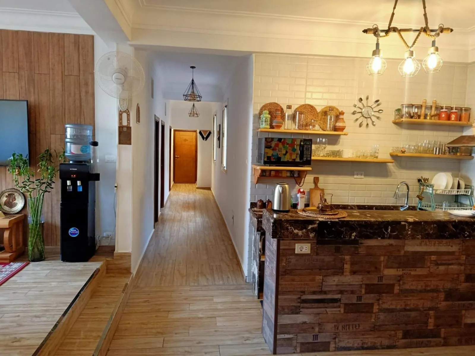 Communal kitchen in Champollion Hostel