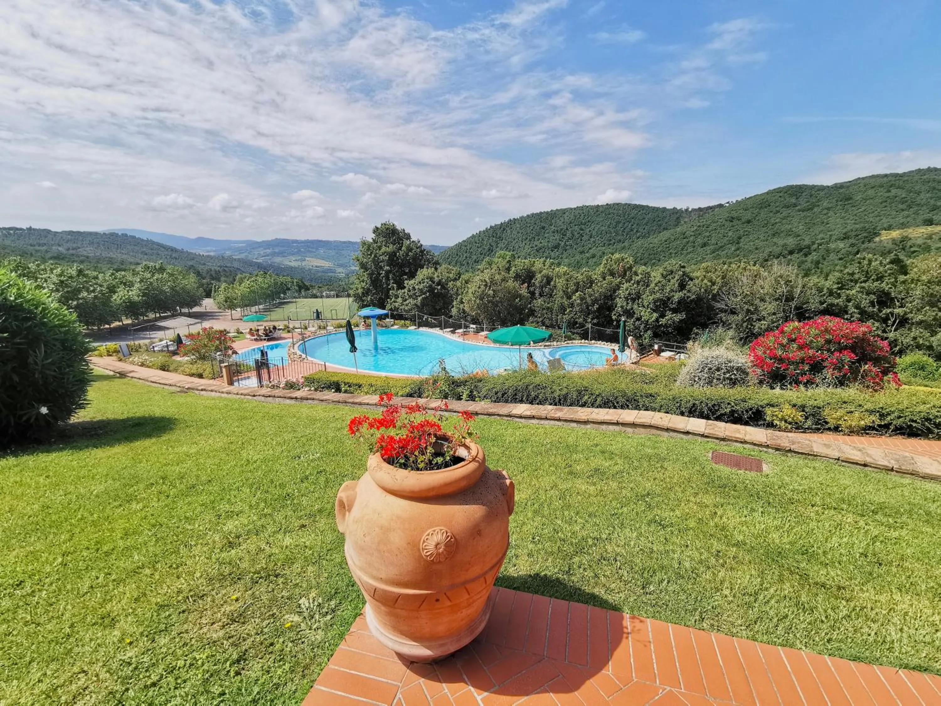 Pool view in Resort Le Tegole