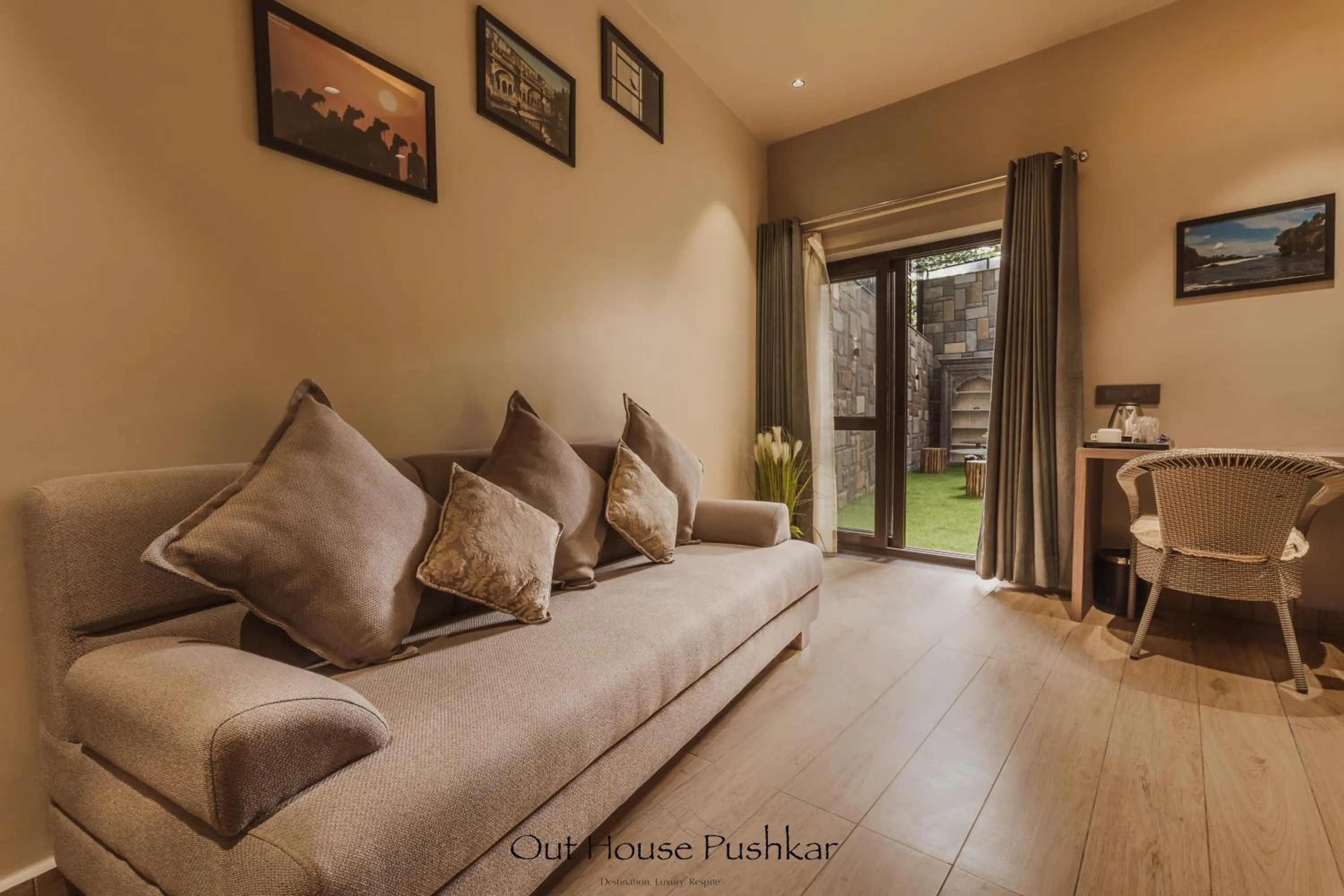 Seating area in The Out House Pushkar