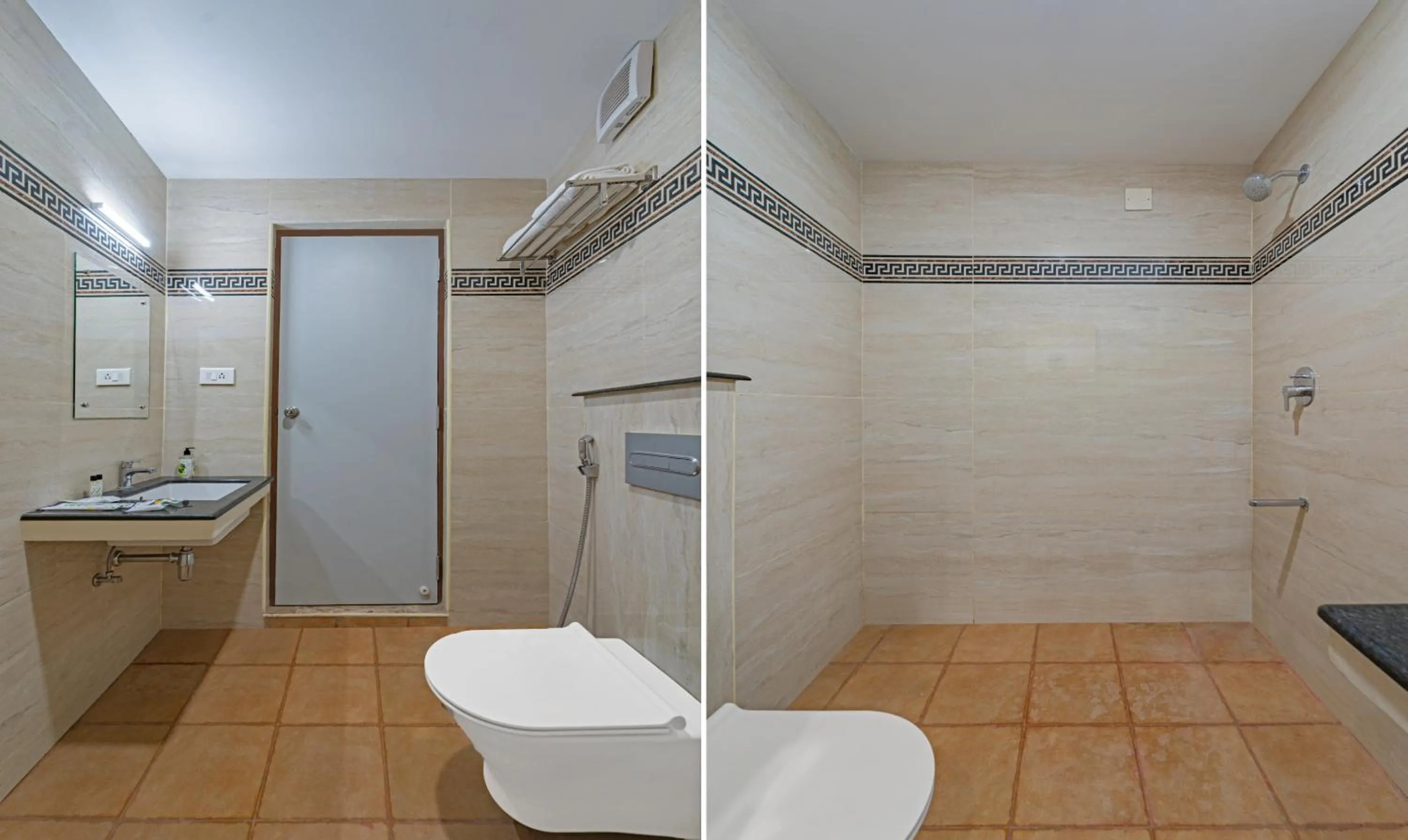 Bathroom in Treebo Aaravi Residency, 800 Mtrs From Promenade Beach