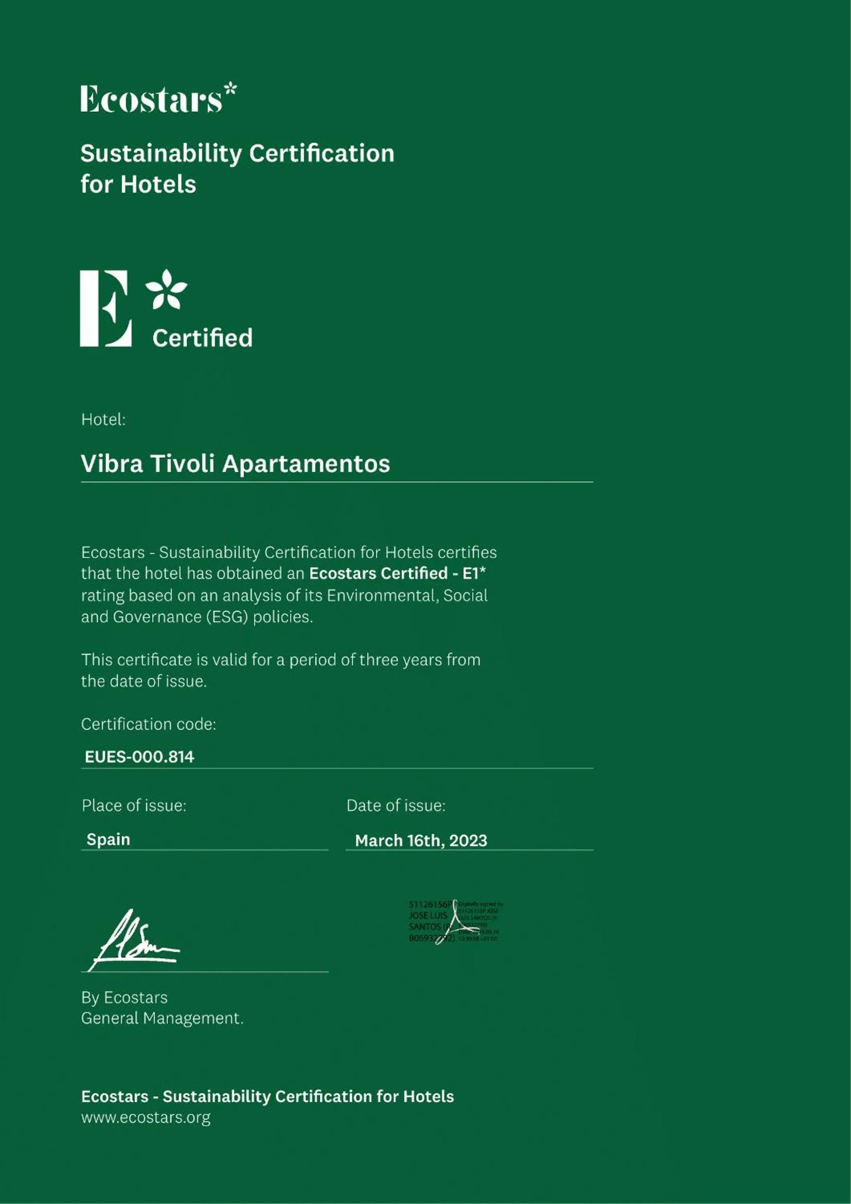 Logo/Certificate/Sign in Apartamentos Vibra Tivoli