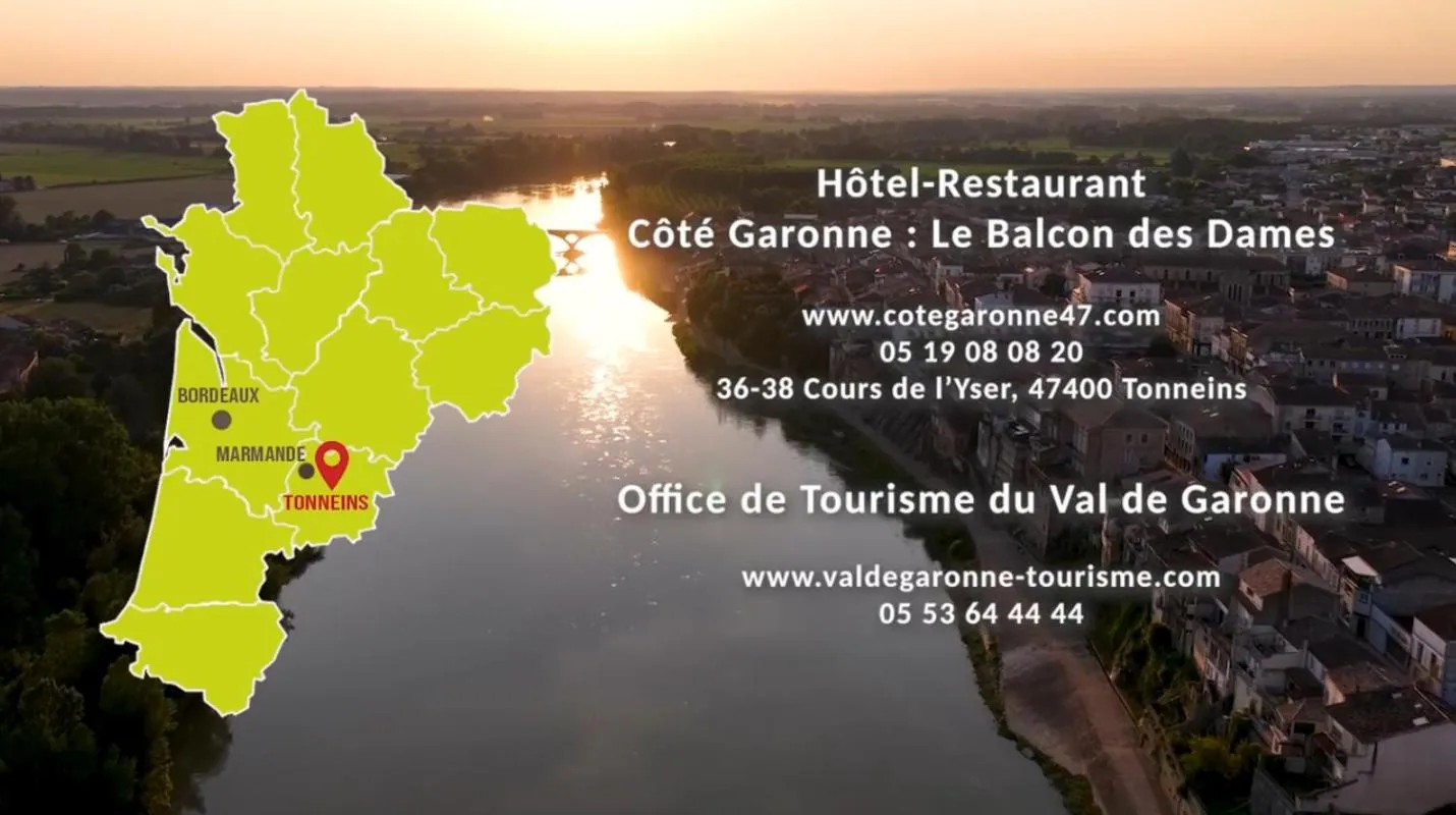 Location in CÔTE GARONNE le BALCON DES DAMES -hôtel et restaurant- Tonneins Fauillet Marmande - vue panoramique bord de Garonne chambres climatisées