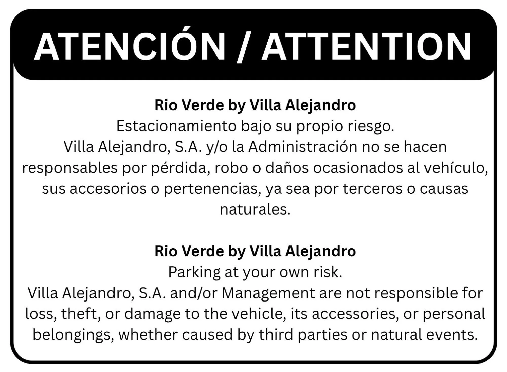 Parking in Rio Verde by Villa Alejandro