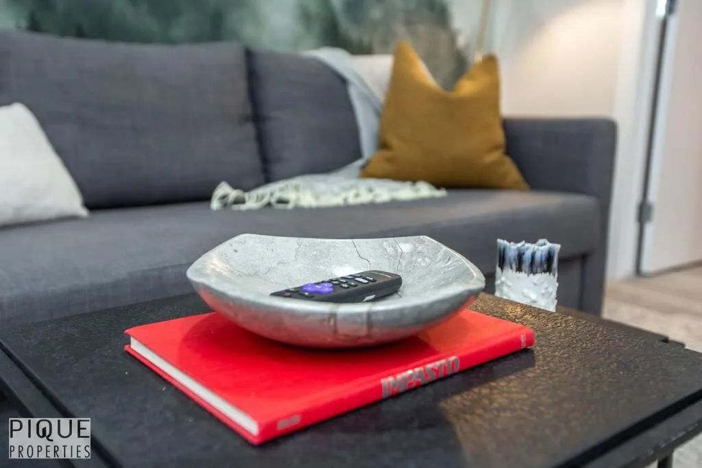 Living room in NEW, Mountain Chic Suite, Whyte Avenue, Netflix, WiFi, Sleeps 6