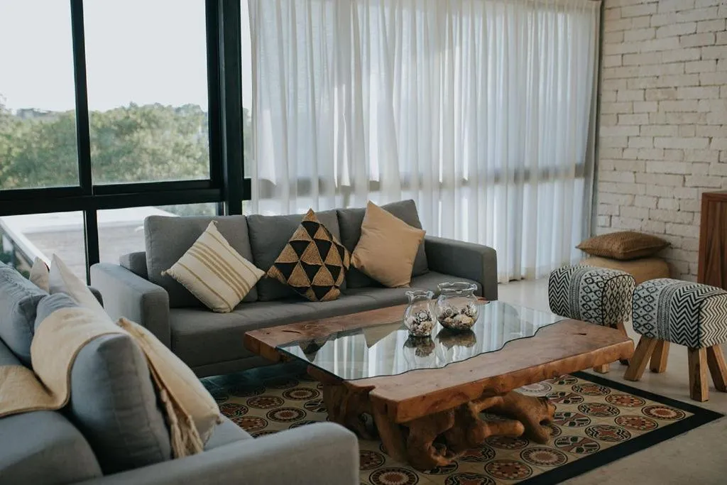 Living room in Lumina at Mudra Tulum