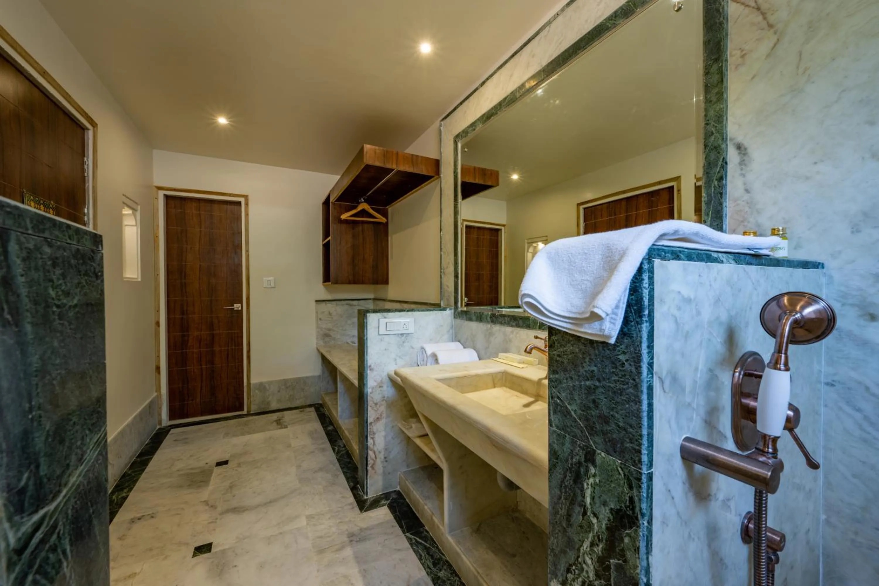 Bathroom, Bed in Aangan Resort Ranthambhore - A Private Pool Villa
