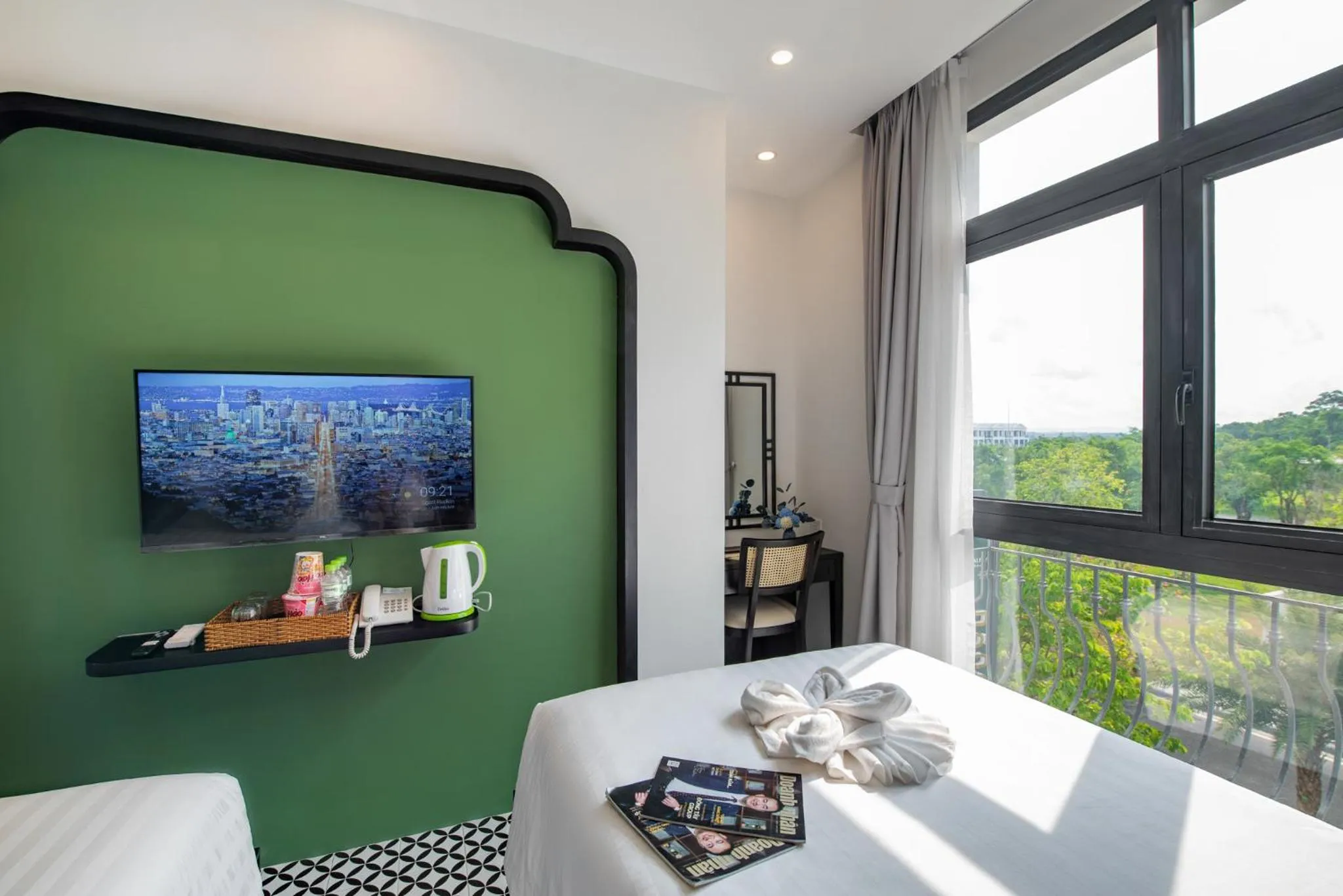 View (from property/room), Bed in Le Palmier Phu Quoc Hotel - Free Shuttle To Grand World