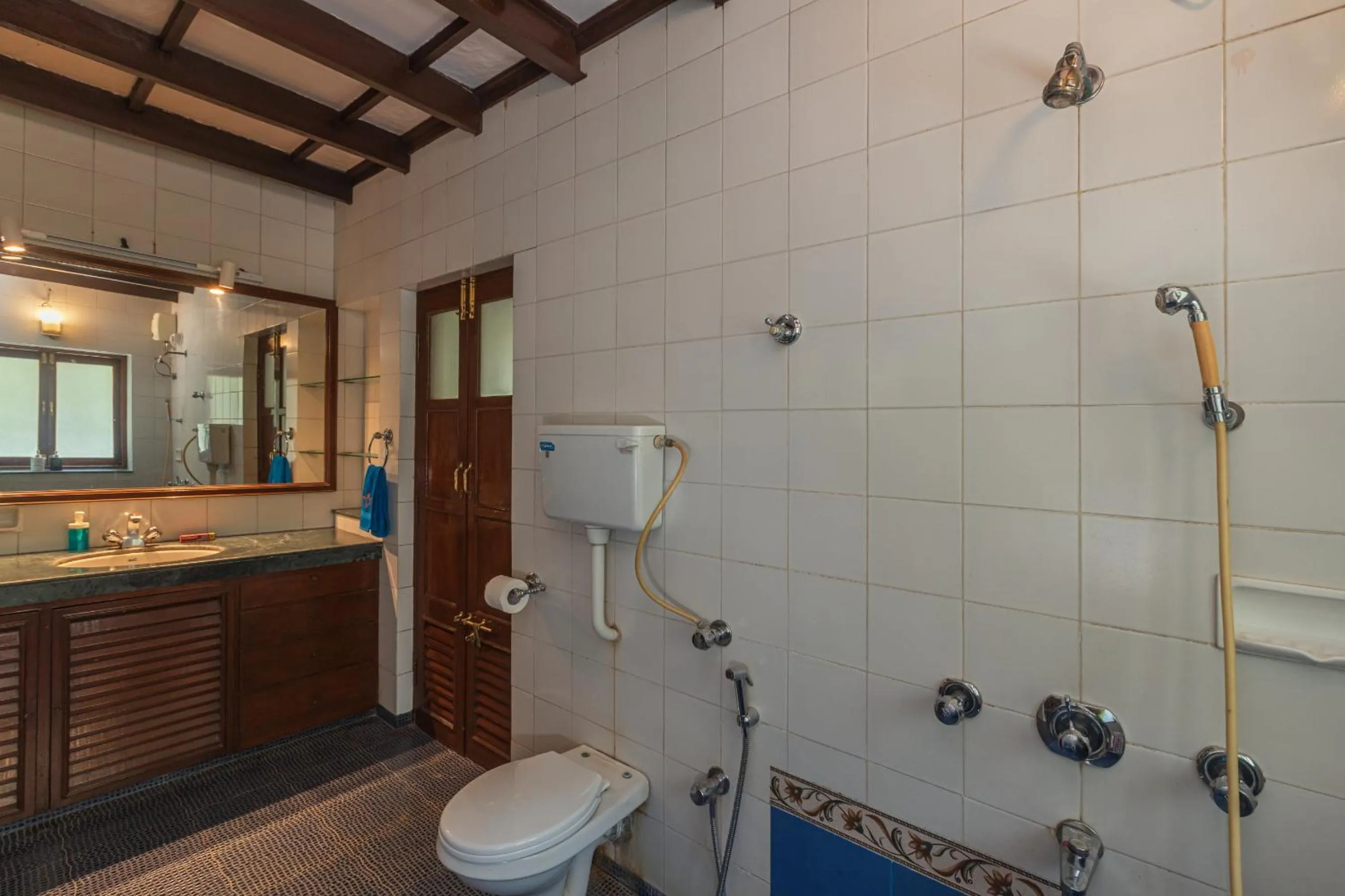 Shower in Saffronstays Alma Grove 3 BR Pet friendly with Pool & Nature View