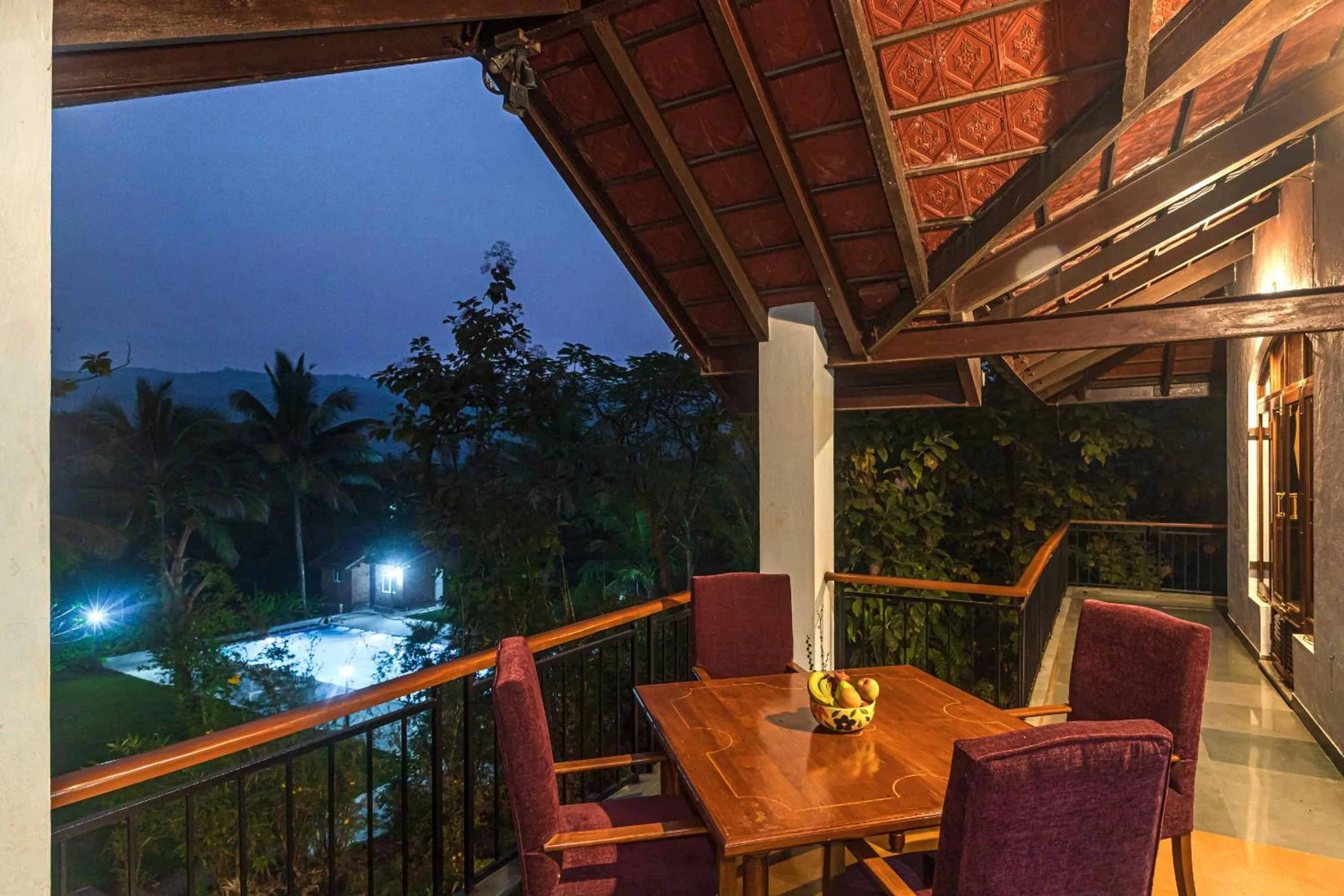 Patio in Saffronstays Alma Grove 3 BR Pet friendly with Pool & Nature View