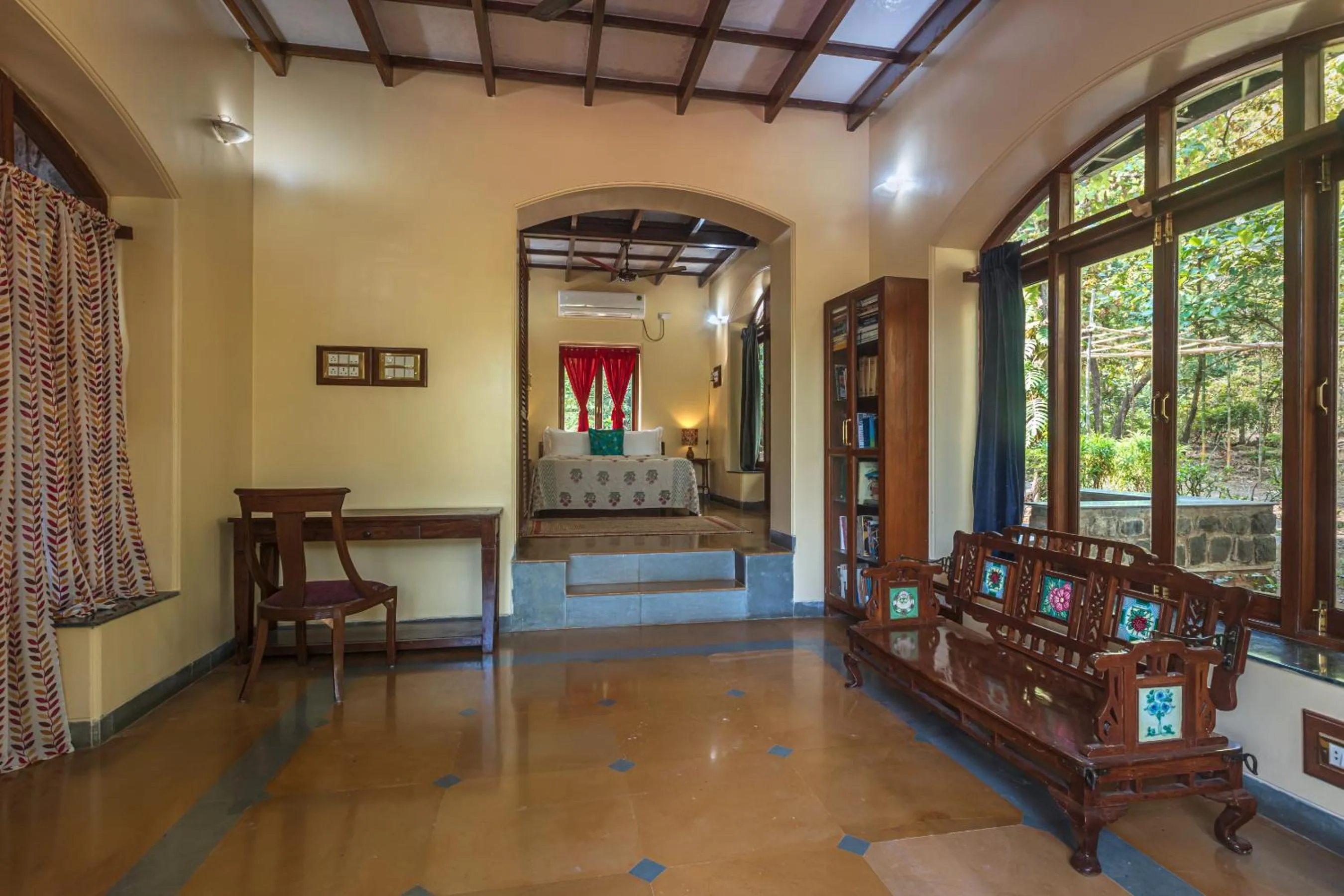 Bed in Saffronstays Alma Grove 3 BR Pet friendly with Pool & Nature View