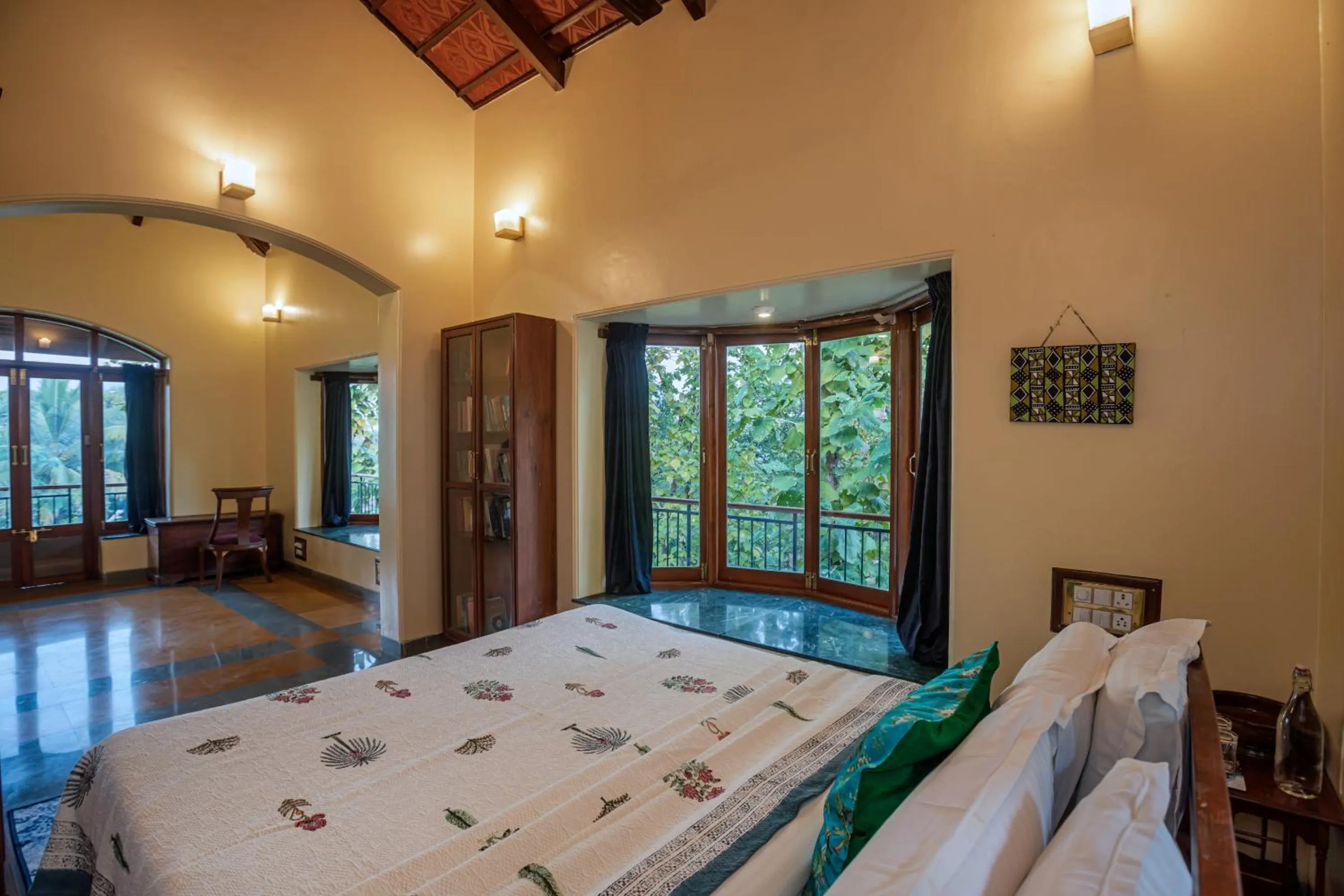 Bed in Saffronstays Alma Grove 3 BR Pet friendly with Pool & Nature View