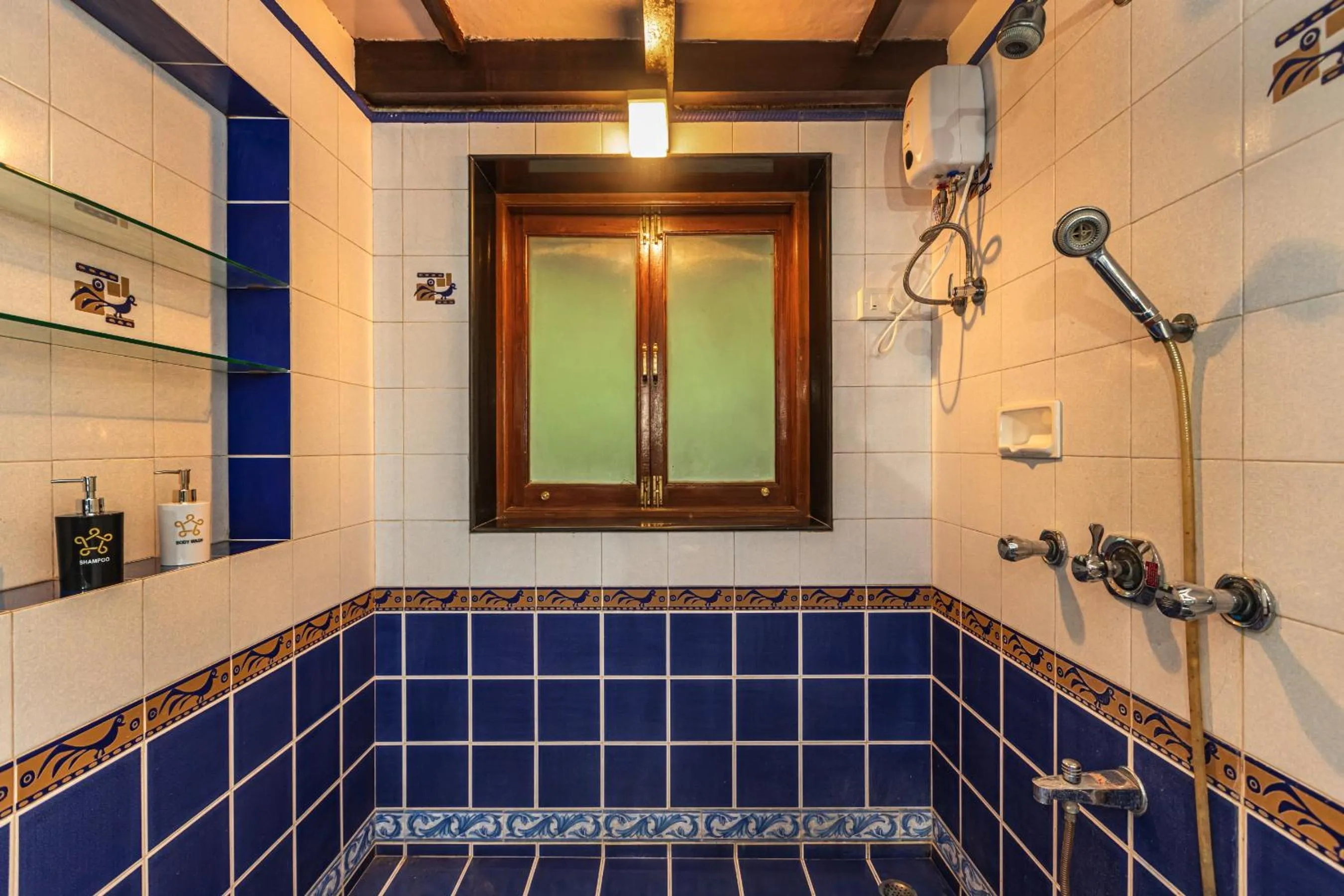 Shower in Saffronstays Alma Grove 3 BR Pet friendly with Pool & Nature View