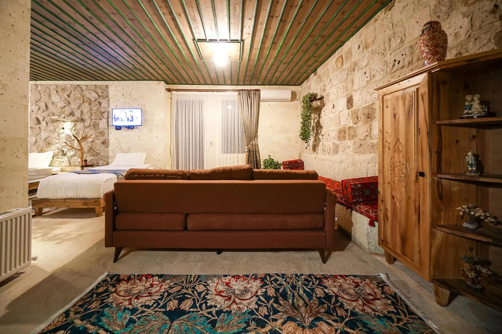 Living room, Bed in Serene Premium Stone House