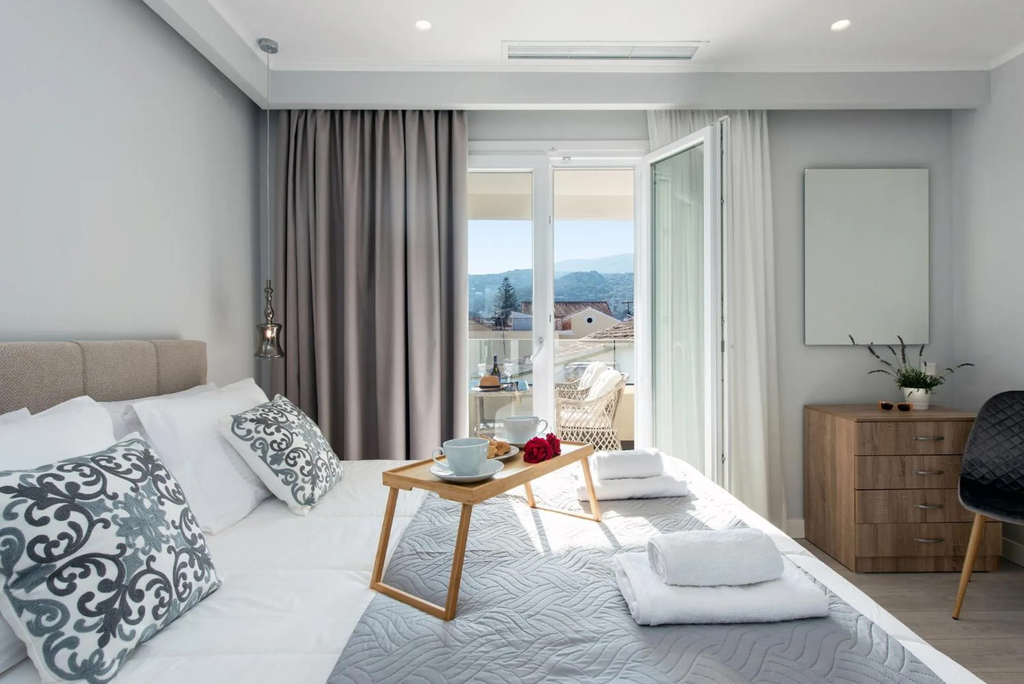 Balcony/Terrace, Bed in Pelagia Apartment by Kormaris