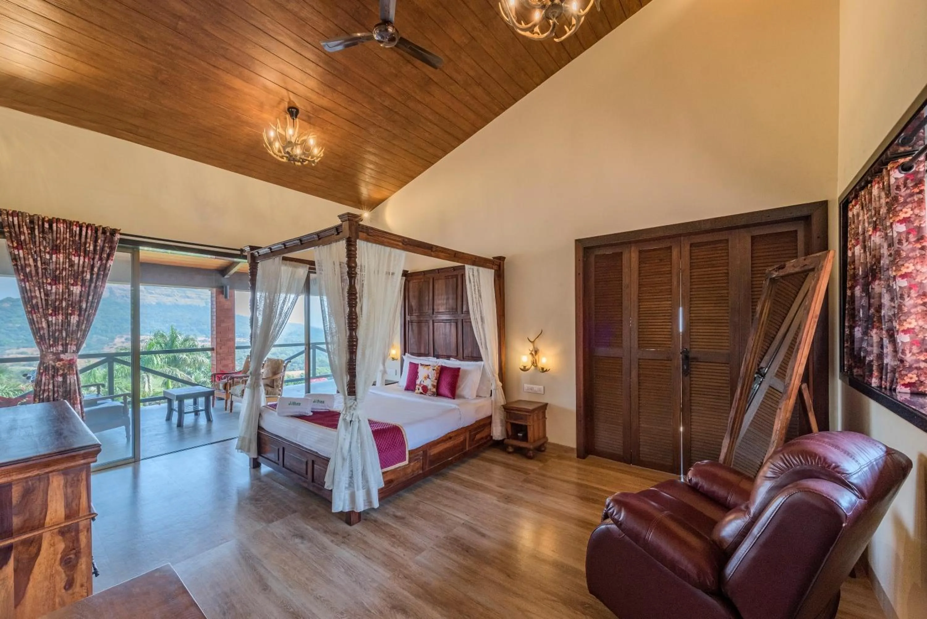 Bed in SaffronStays Althea - 4BR veg-only luxury villa with pool, jacuzzis, gourmet meals and Lohagad-Pawna lake views