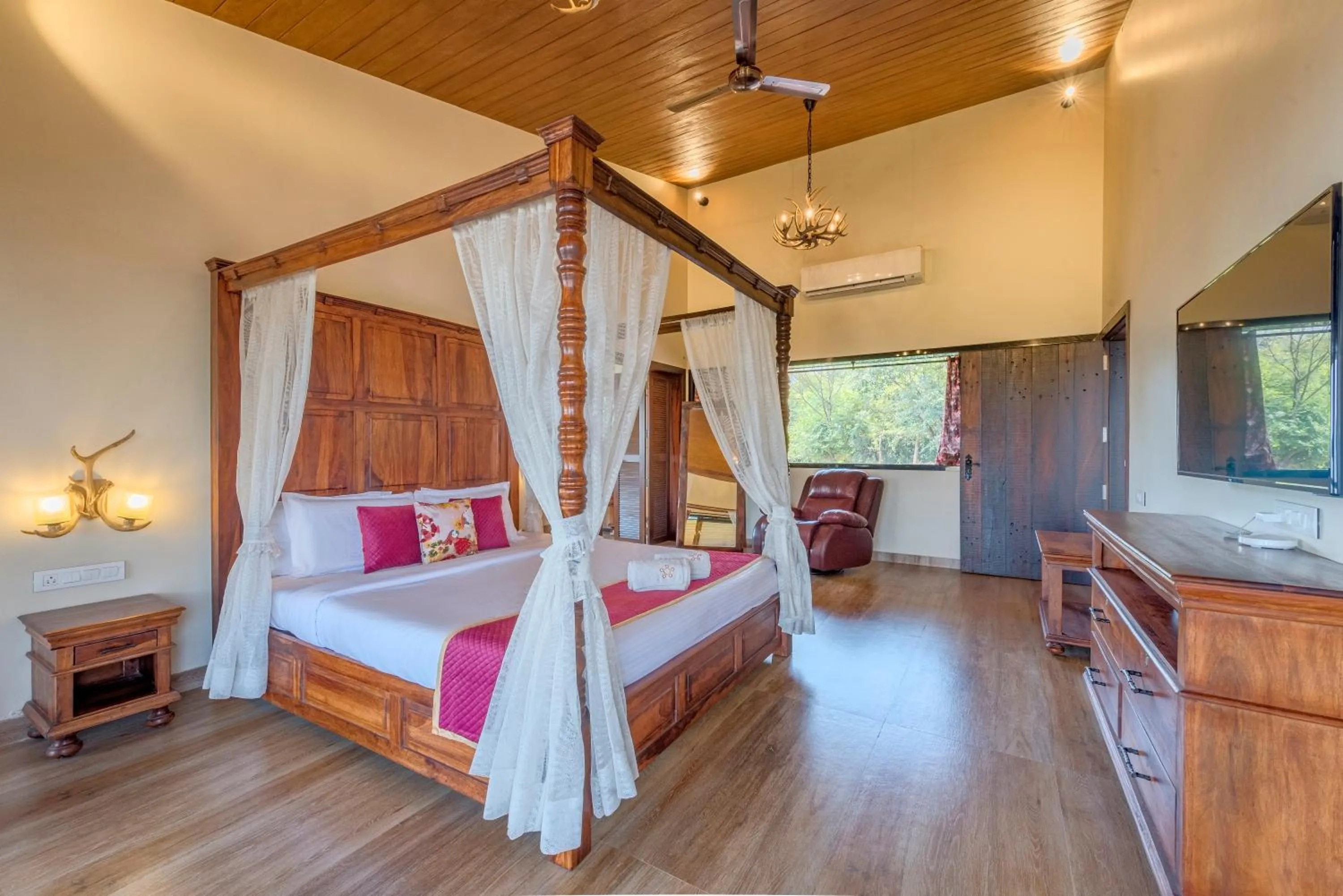 Bed in SaffronStays Althea - 4BR veg-only luxury villa with pool, jacuzzis, gourmet meals and Lohagad-Pawna lake views