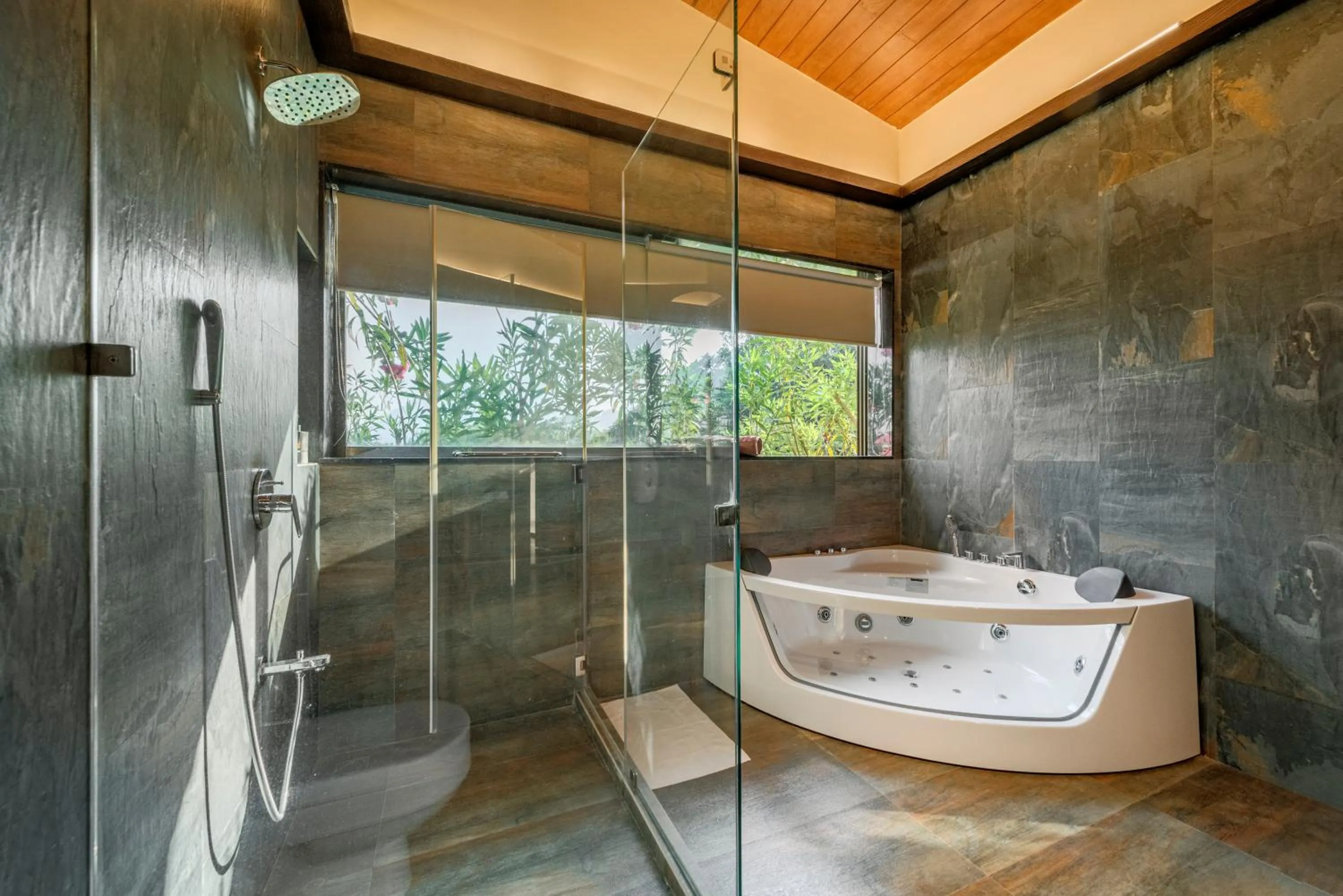 Shower in SaffronStays Althea - 4BR veg-only luxury villa with pool, jacuzzis, gourmet meals and Lohagad-Pawna lake views