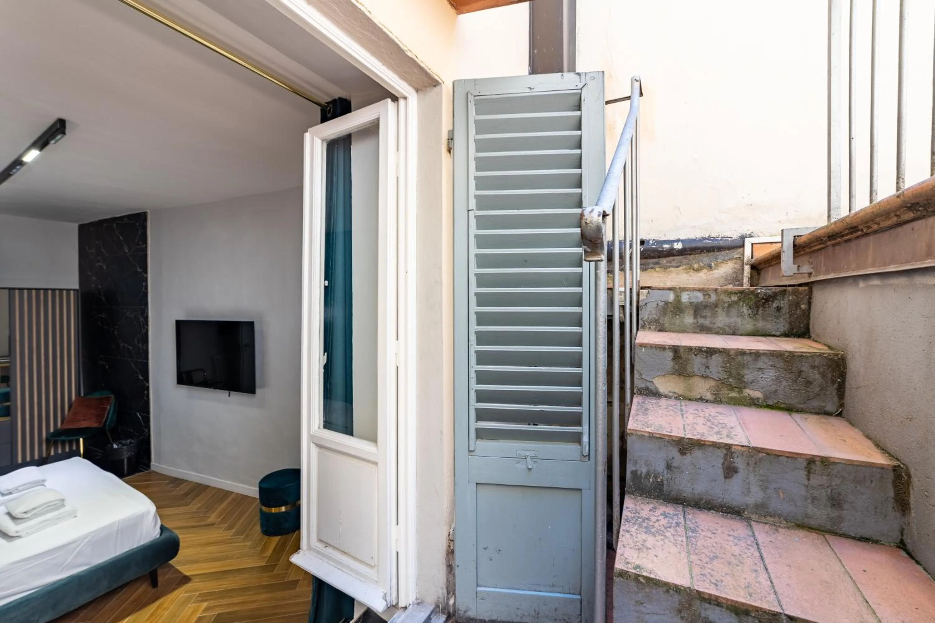 Patio, Bed in Room Eleven