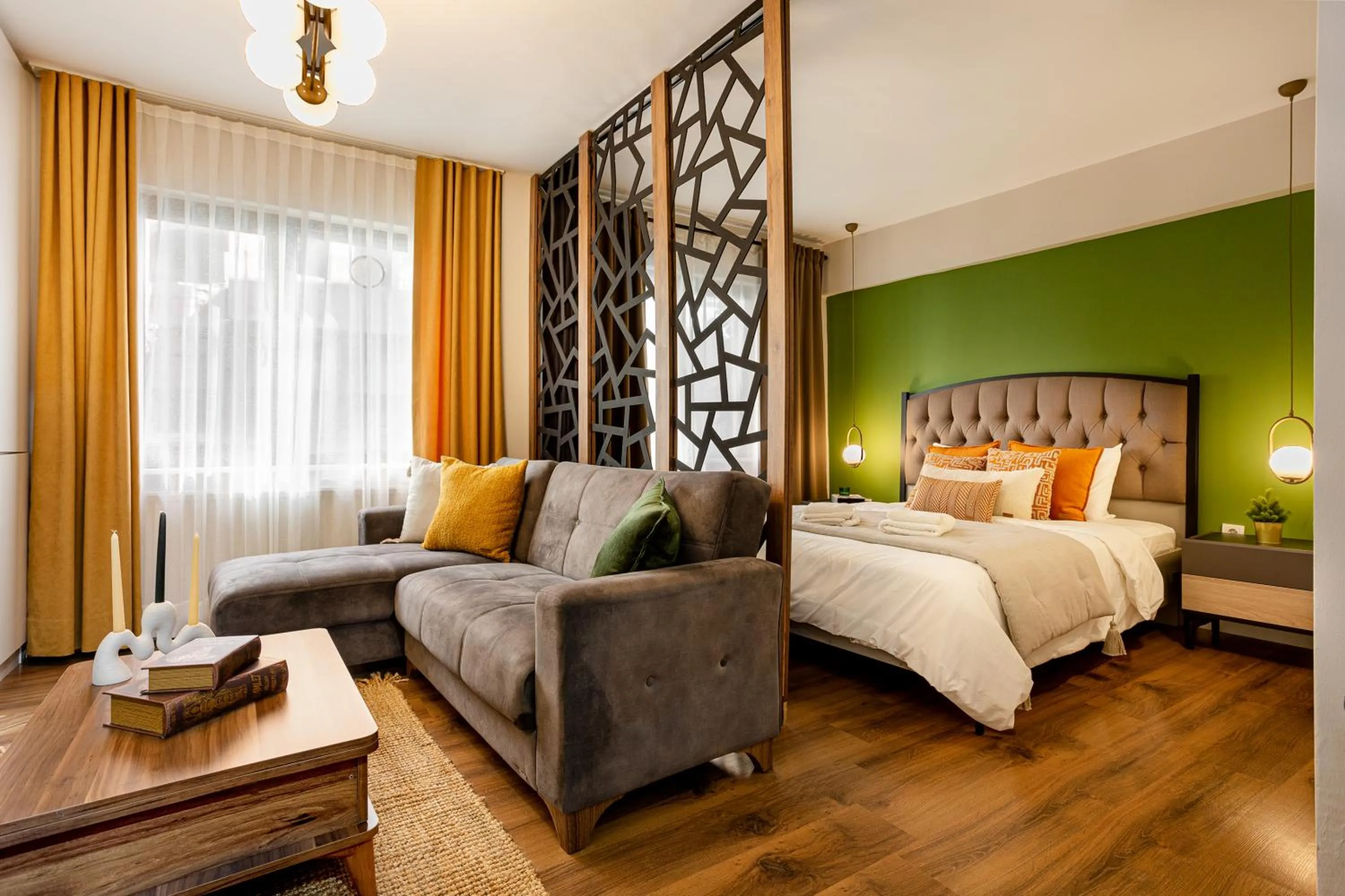 Seating area, Bed in Port Galata Suites