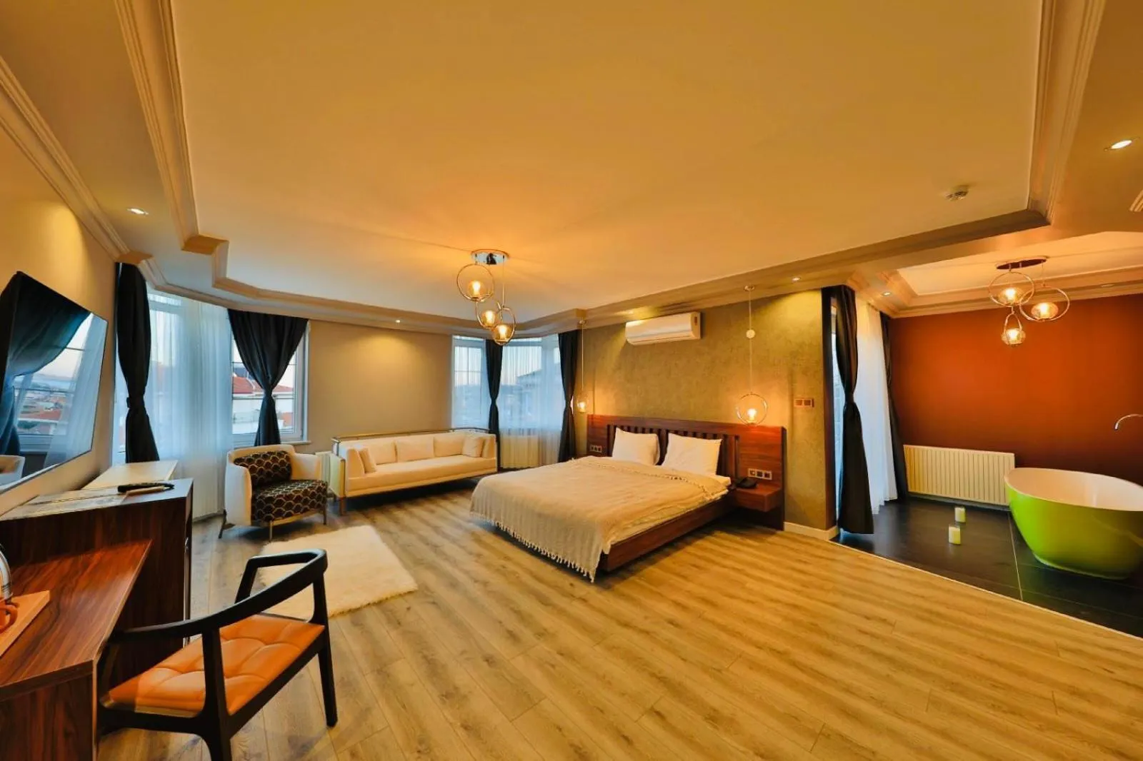 Communal lounge/ TV room, Bed in Istanbul Airport Treekos Suite Hotel