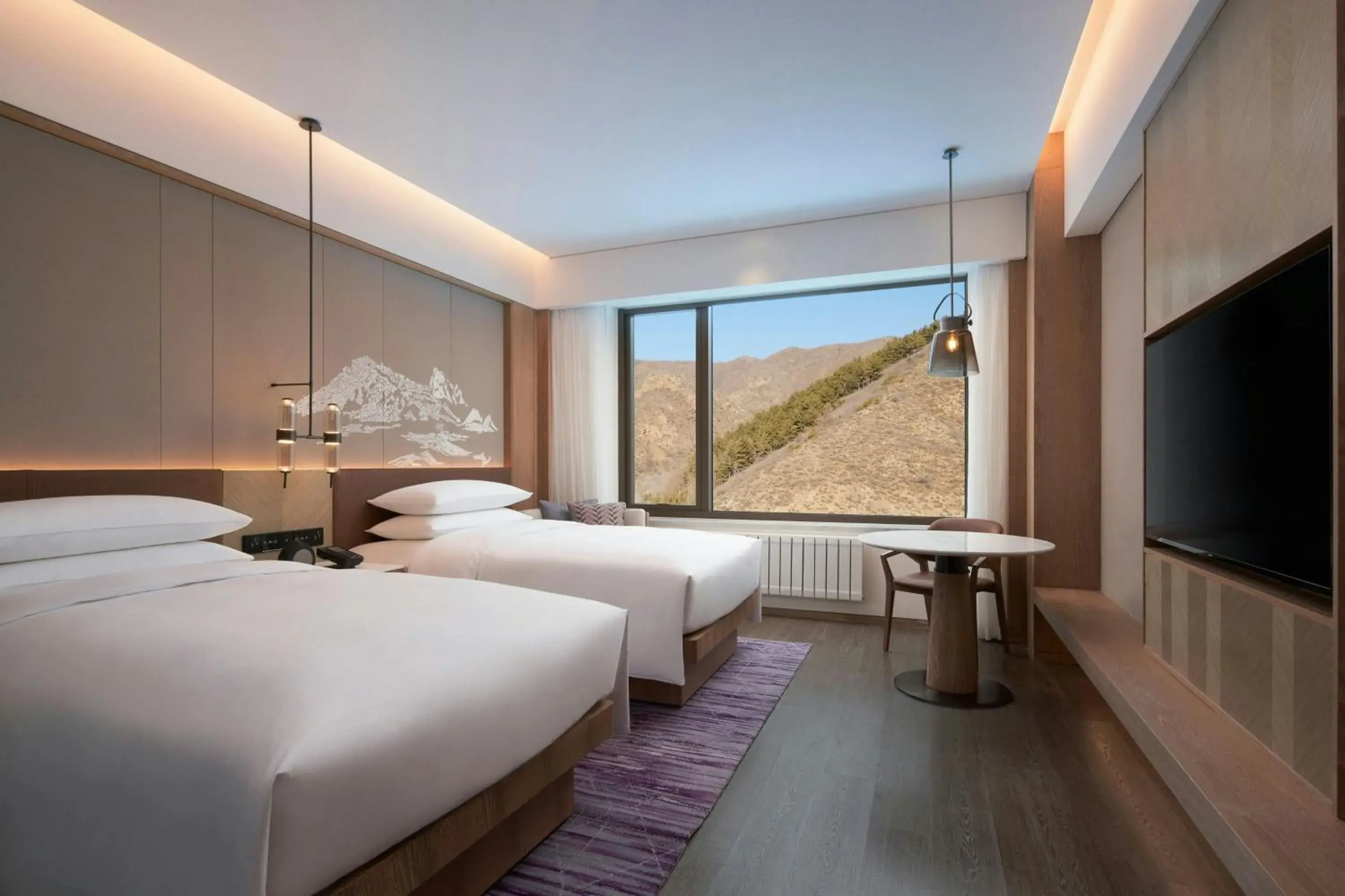 Double Room with Two Double Beds and Mountain View in Courtyard by Marriott Chongli Double Room with Two Double Beds and Mountain View in Courtyard by Marriott Chongli