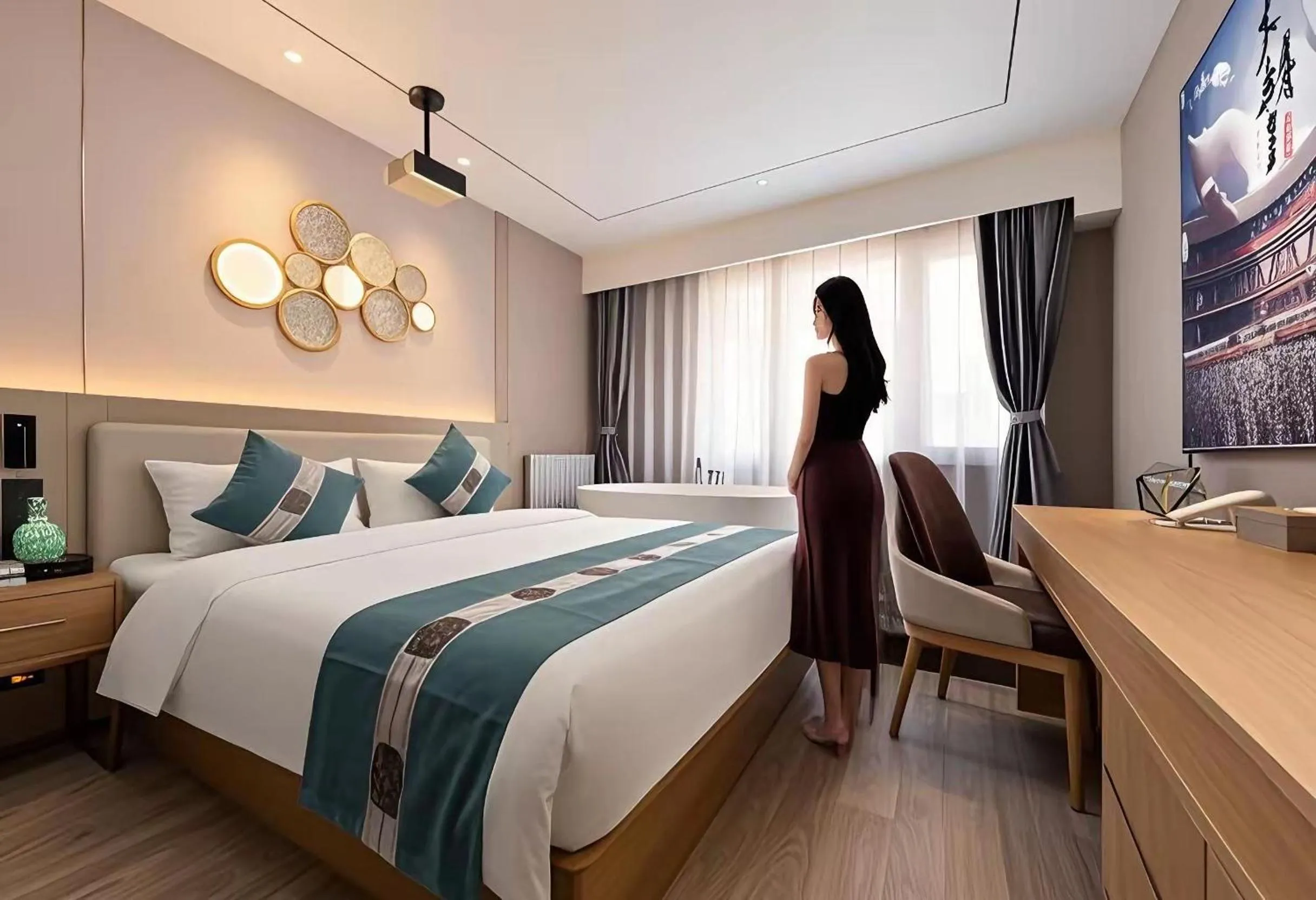 Bed in East Sacred Hotel--Beijing Tiananmen Square ,the Forbidden City,Wangfujing Street,Located in the city center