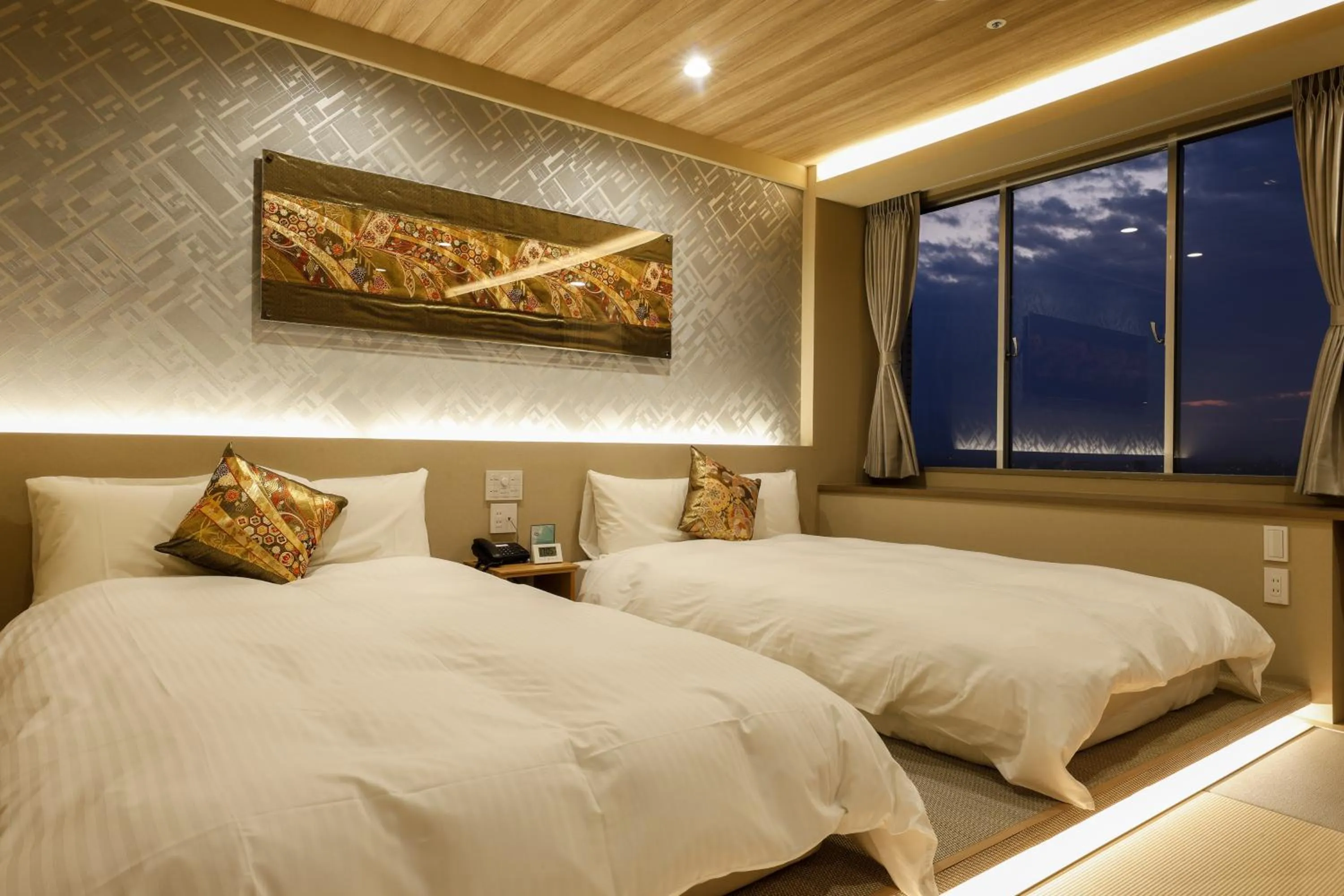 Bedroom, Bed in Hotel Seiryu Japanese Spa inn with spectacular view in Osaka