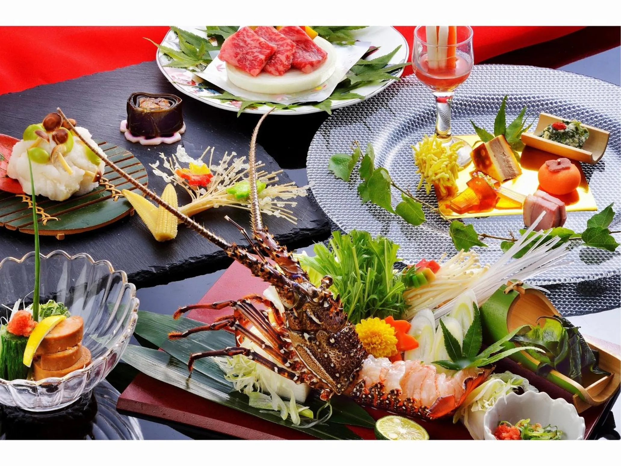 Food and drinks in Hotel Seiryu Japanese Spa inn with spectacular view in Osaka