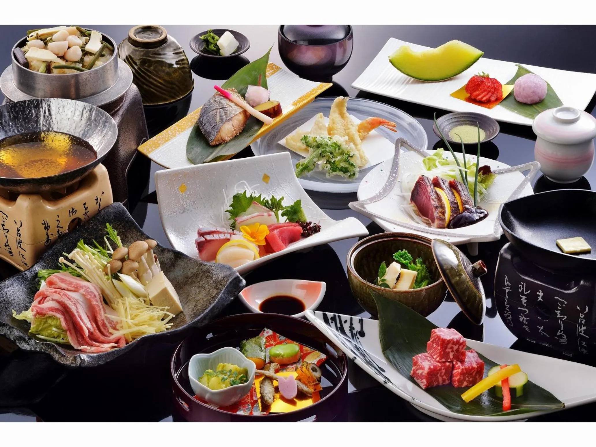 Food and drinks in Hotel Seiryu Japanese Spa inn with spectacular view in Osaka