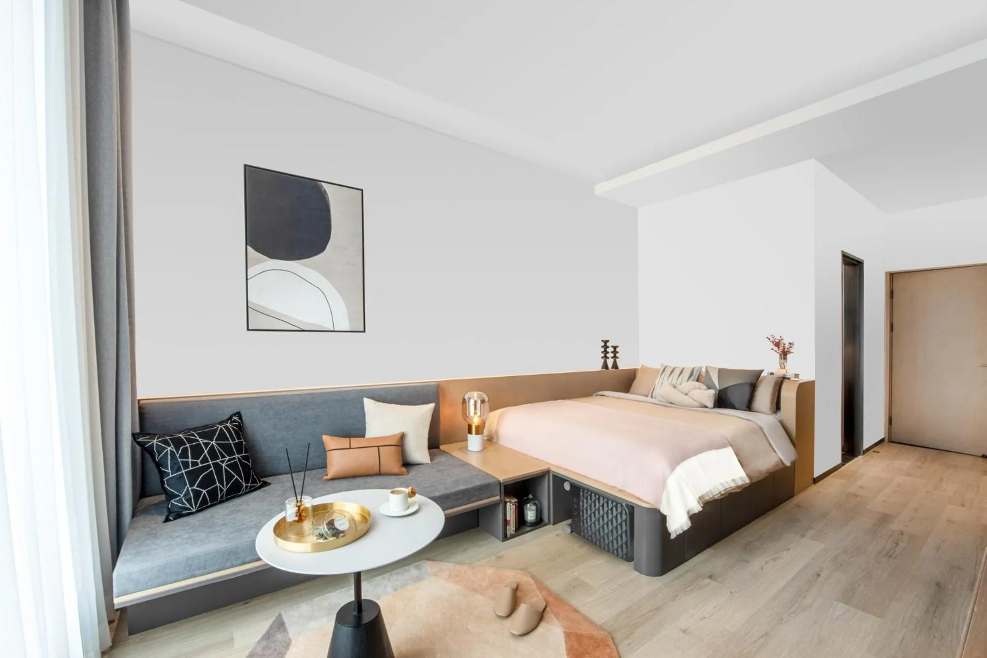 Photo of the whole room, Bed in base-Beijing Sanlitun Serviced Apartment