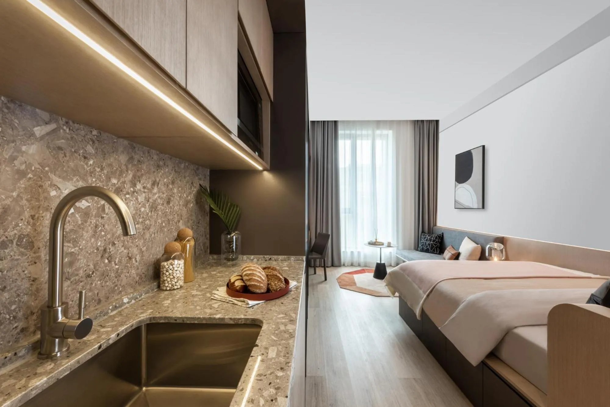 Photo of the whole room, Bed in base-Beijing Sanlitun Serviced Apartment