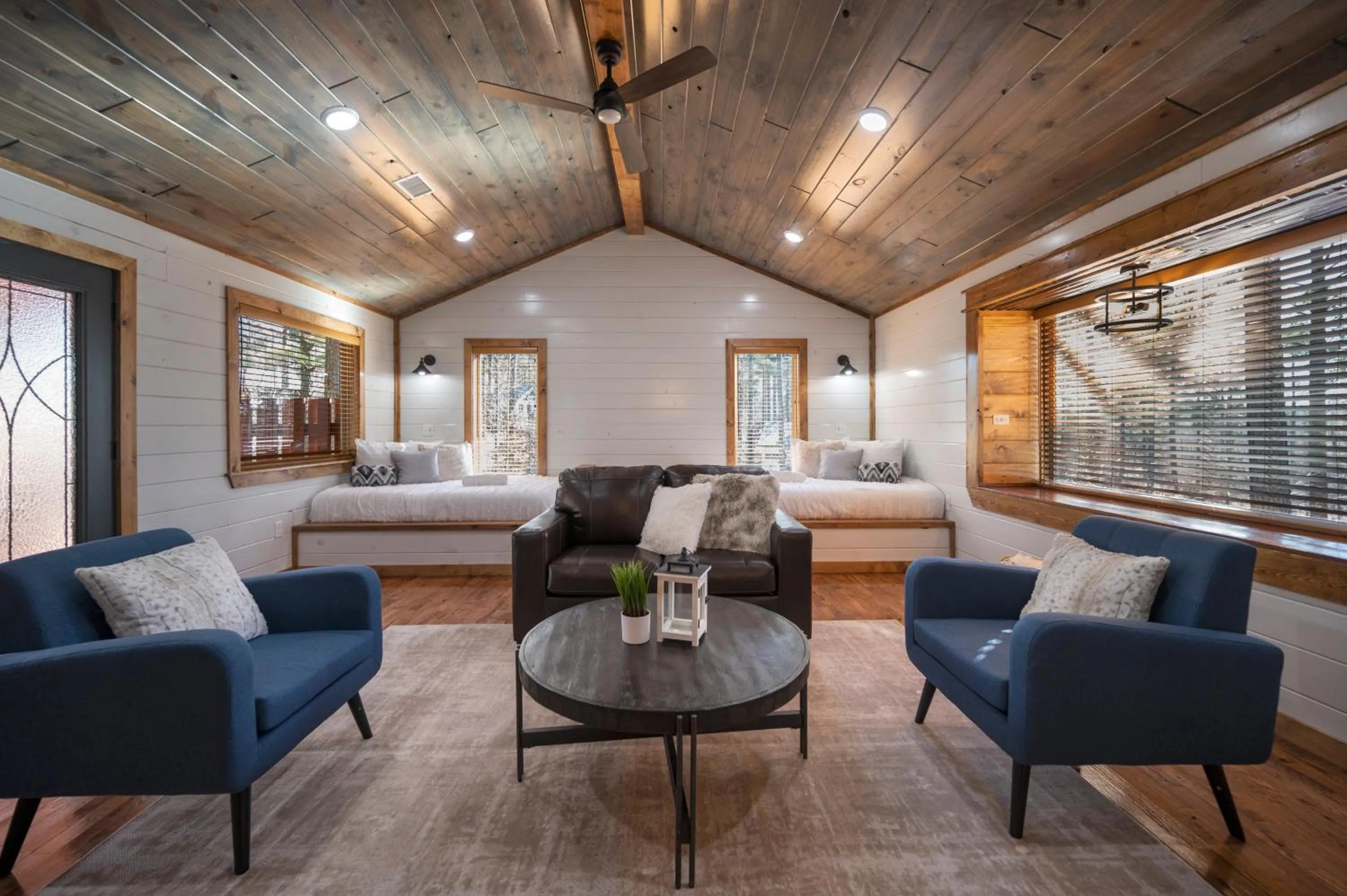 Bed in Brand New Sunrise Retreat 2 Bedroom Sleeps 8, 2 Decks, Hot Tub, Firepit