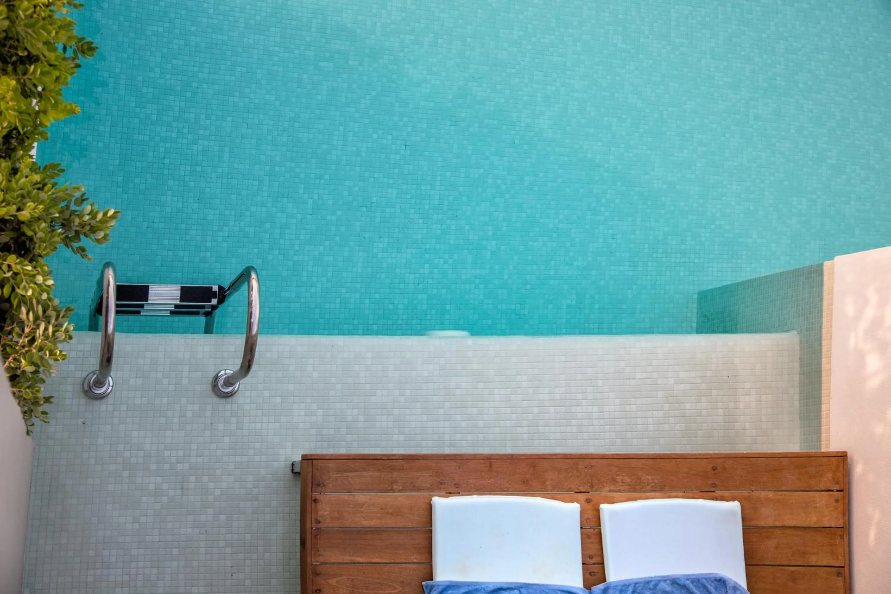 Patio, Bed in Lindos Mare, Seaside Hotel